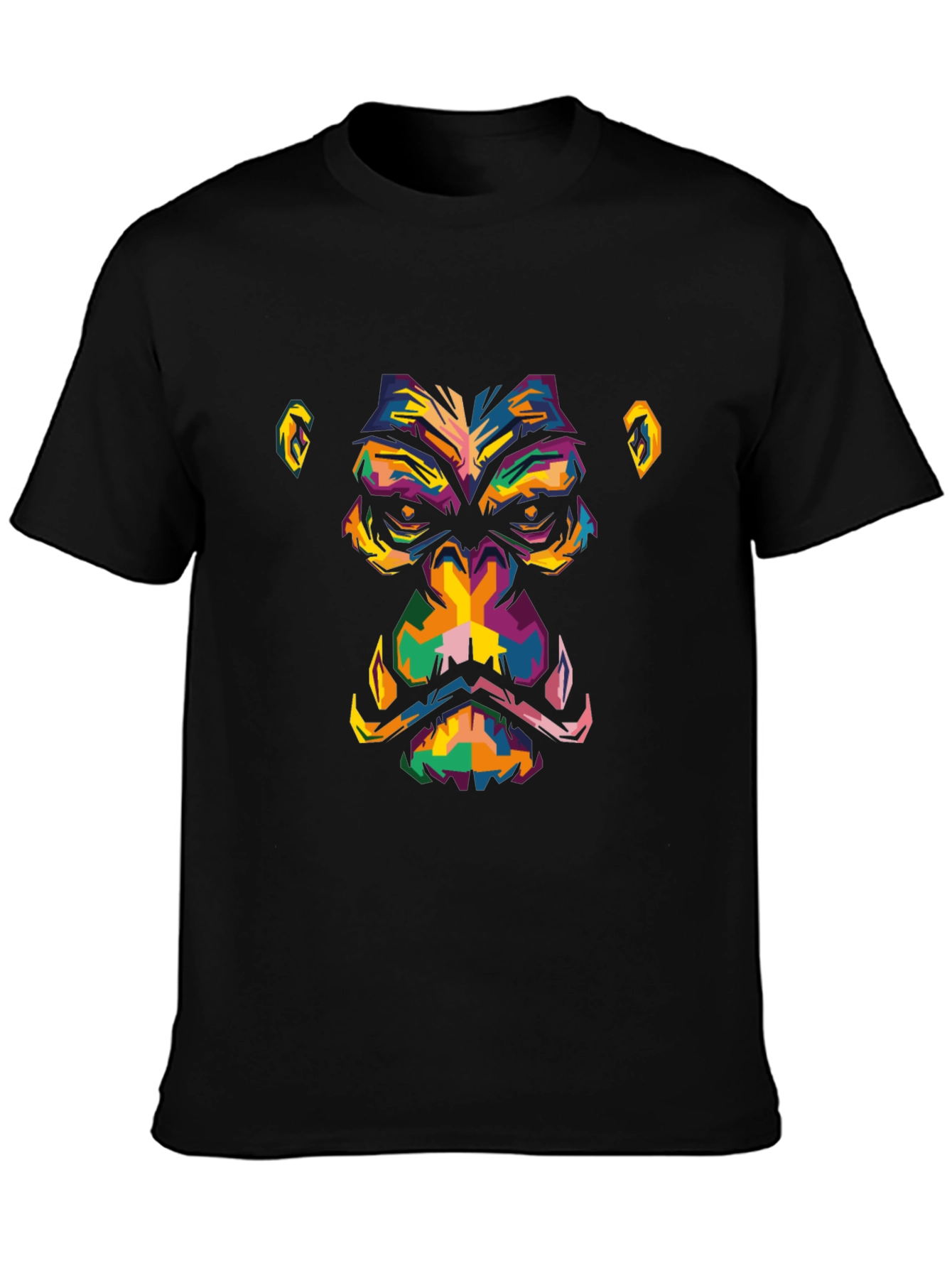 Black Abstract Gorilla Face Graphic Black T-Shirt view 3
