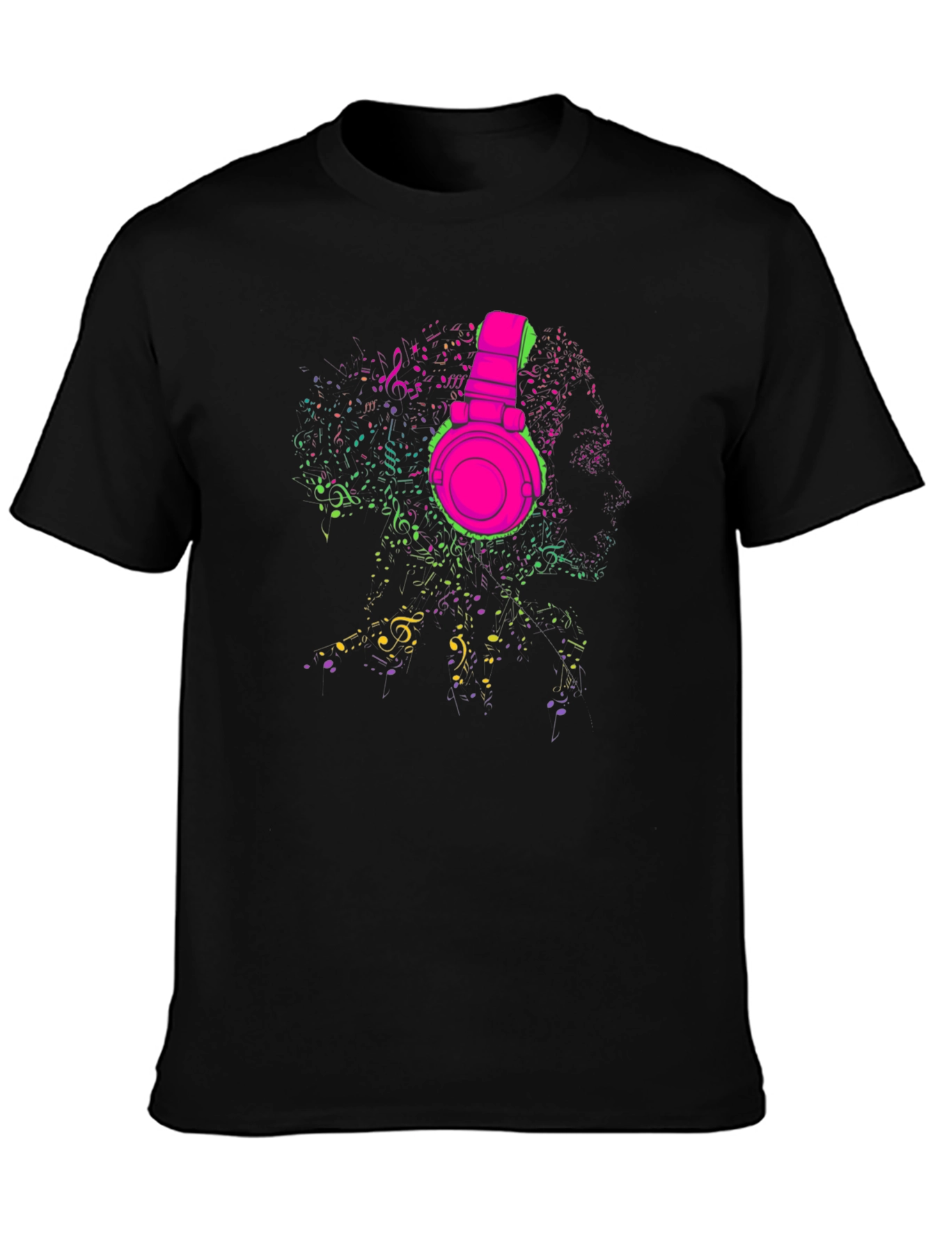 Black Neon Music Headphones Graphic T-Shirt view 3