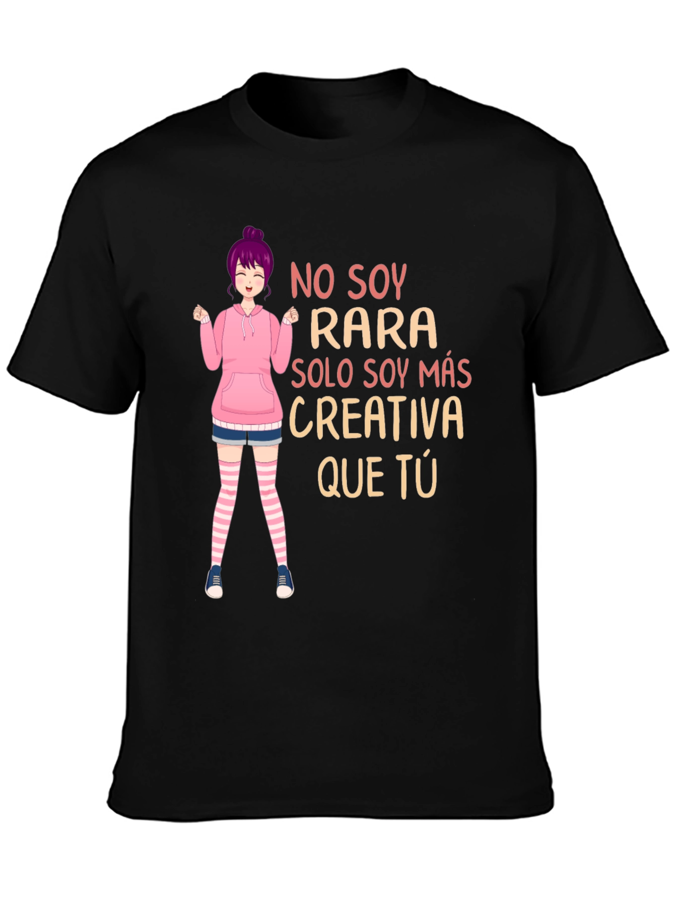 Black Creative Anime Girl Graphic Tee - Unisex Black T-Shirt view 3