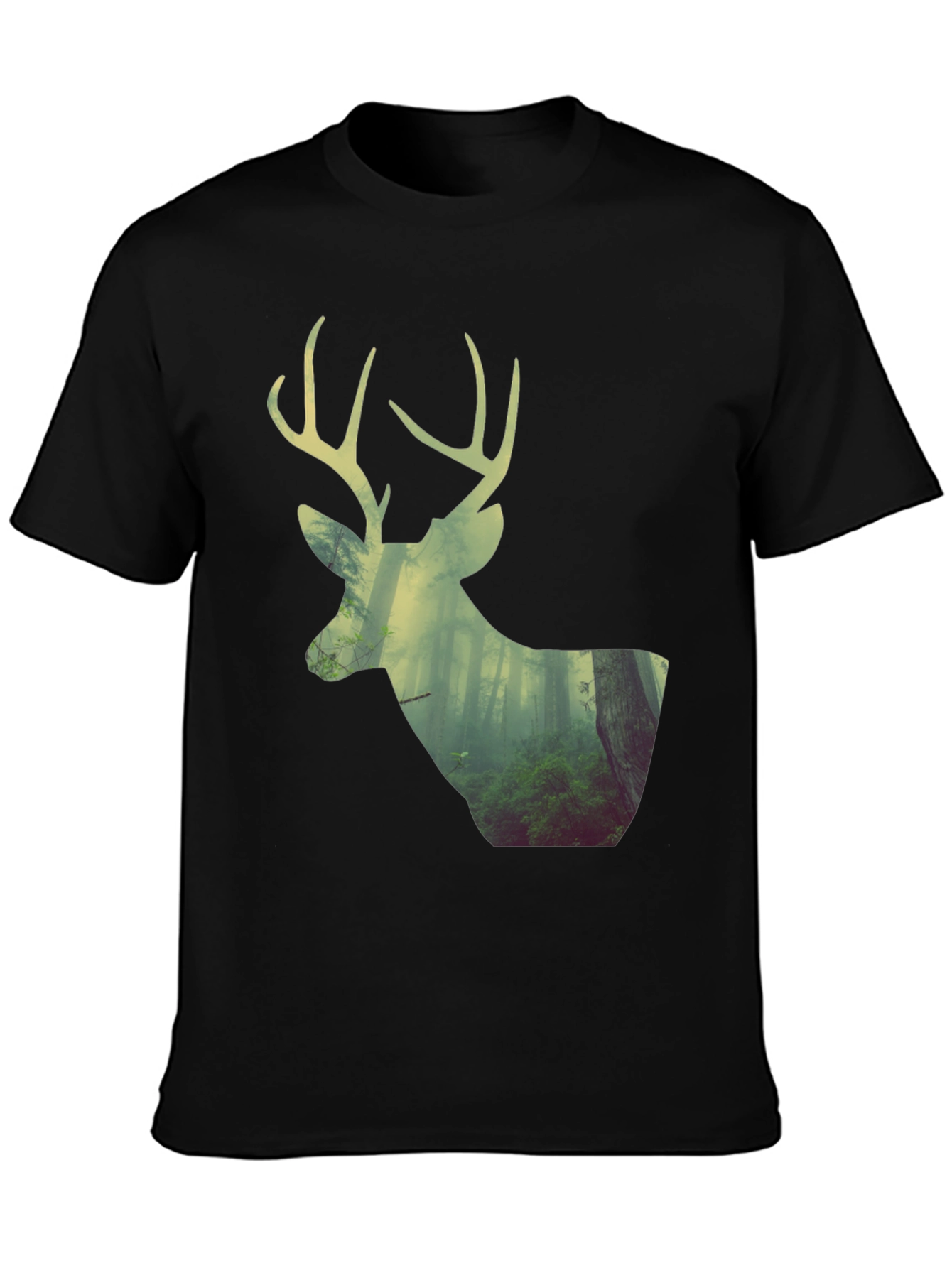 Black Deer Forest Graphic Print Black T-Shirt view 3