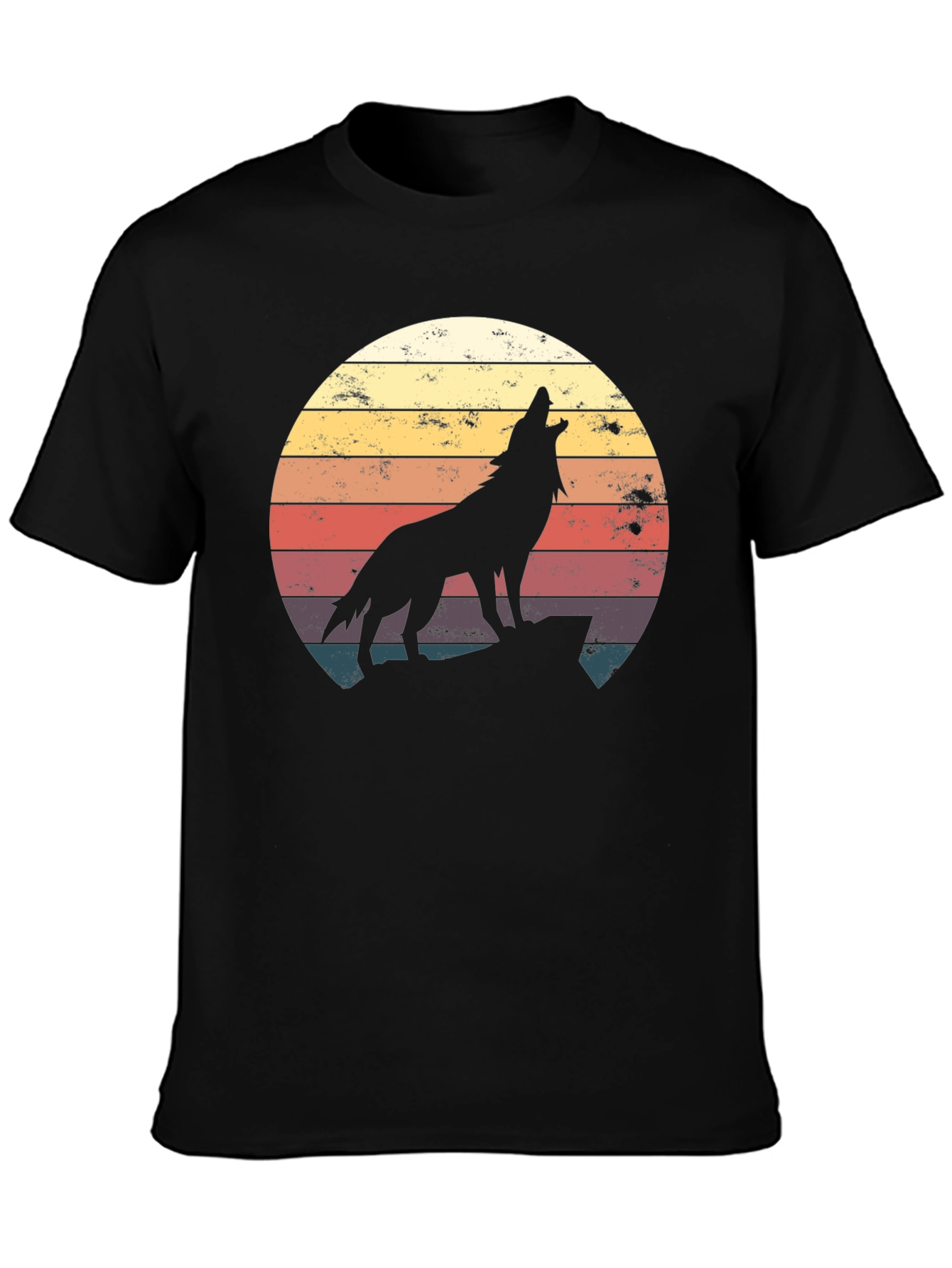 Black Retro Wolf Silhouette T-Shirt - Vintage Style view 3