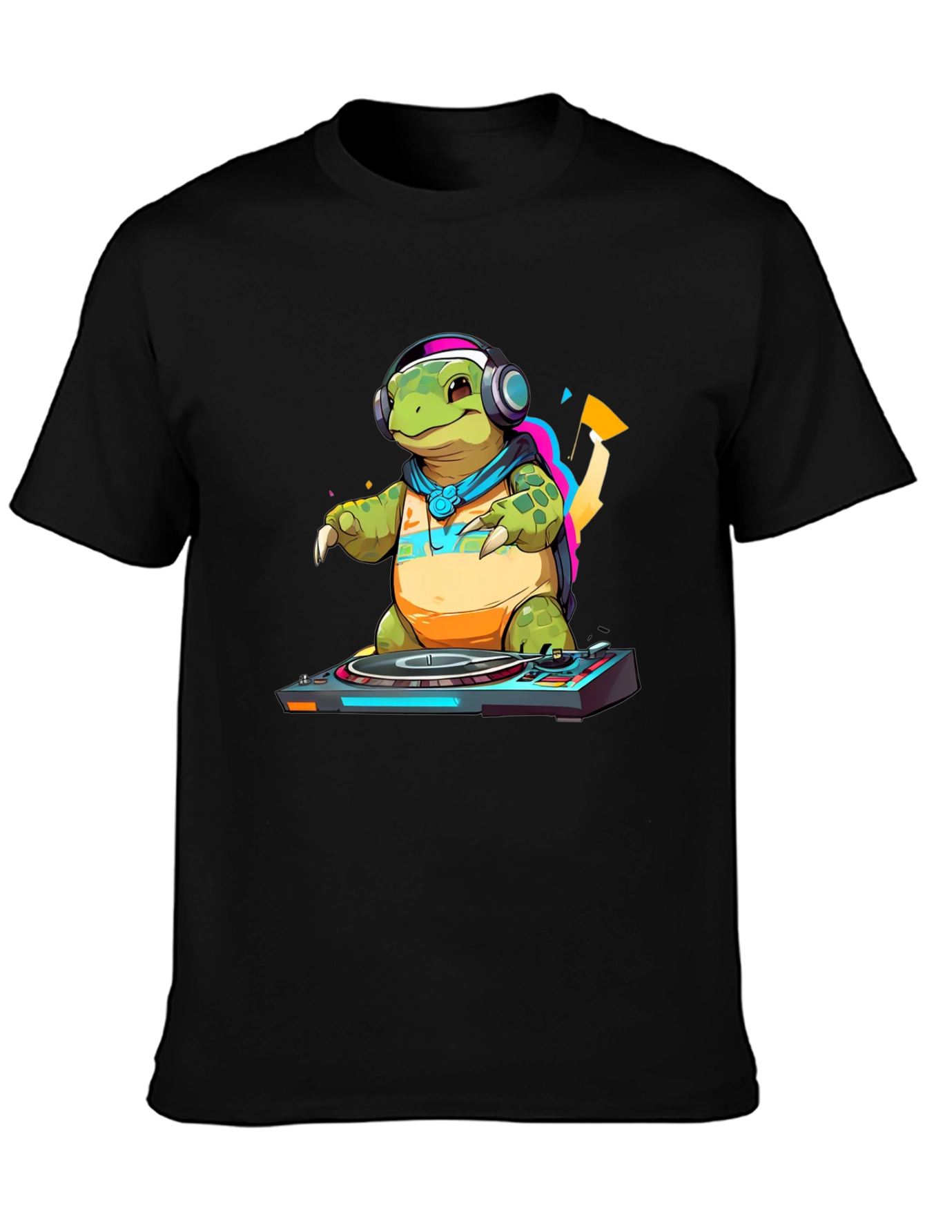 Black DJ Turtle Graphic Tee - Cool Animal T-Shirt view 3