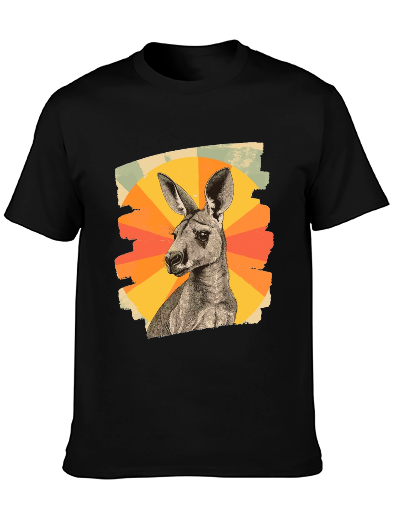 Black Retro Kangaroo Graphic Tee - Black Cotton Blend view 3