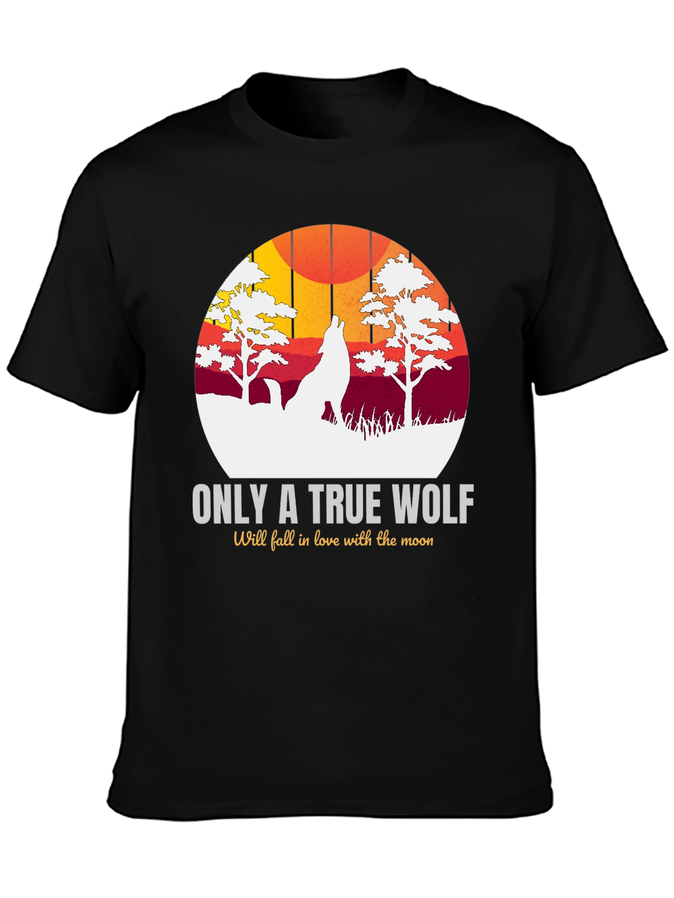 Black True Wolf Graphic Tee - Moon Lover Design view 3