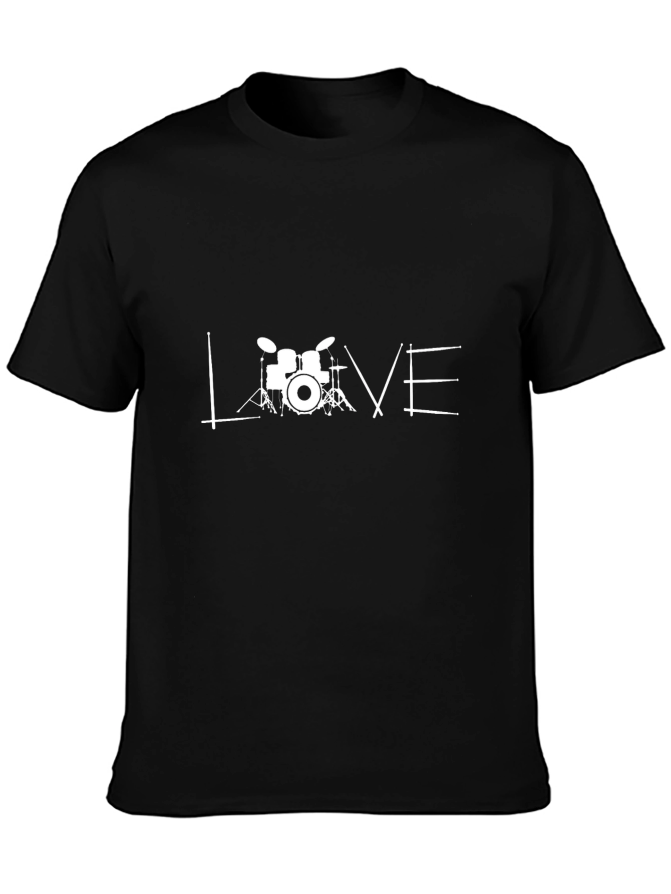 Black Love Drums Black T-Shirt - Music Lover Tee view 3
