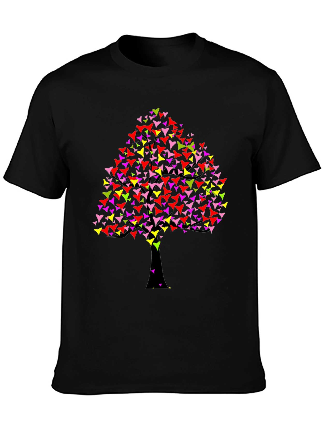 Black Colorful Tree Graphic Black T-Shirt view 3