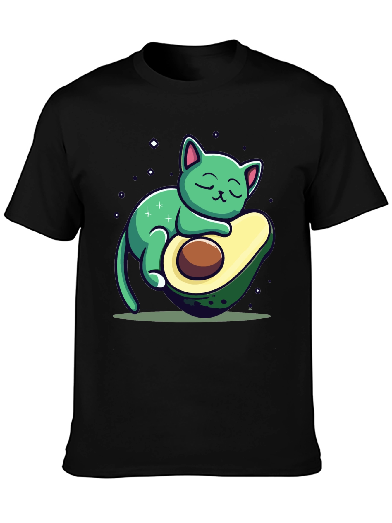 Black Cute Avocado Cat Graphic T-Shirt - Black view 3