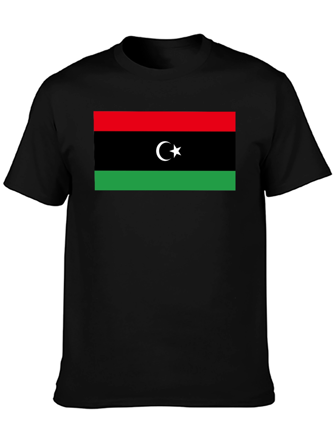Black Libya Flag T-Shirt - Black Cotton Tee view 3