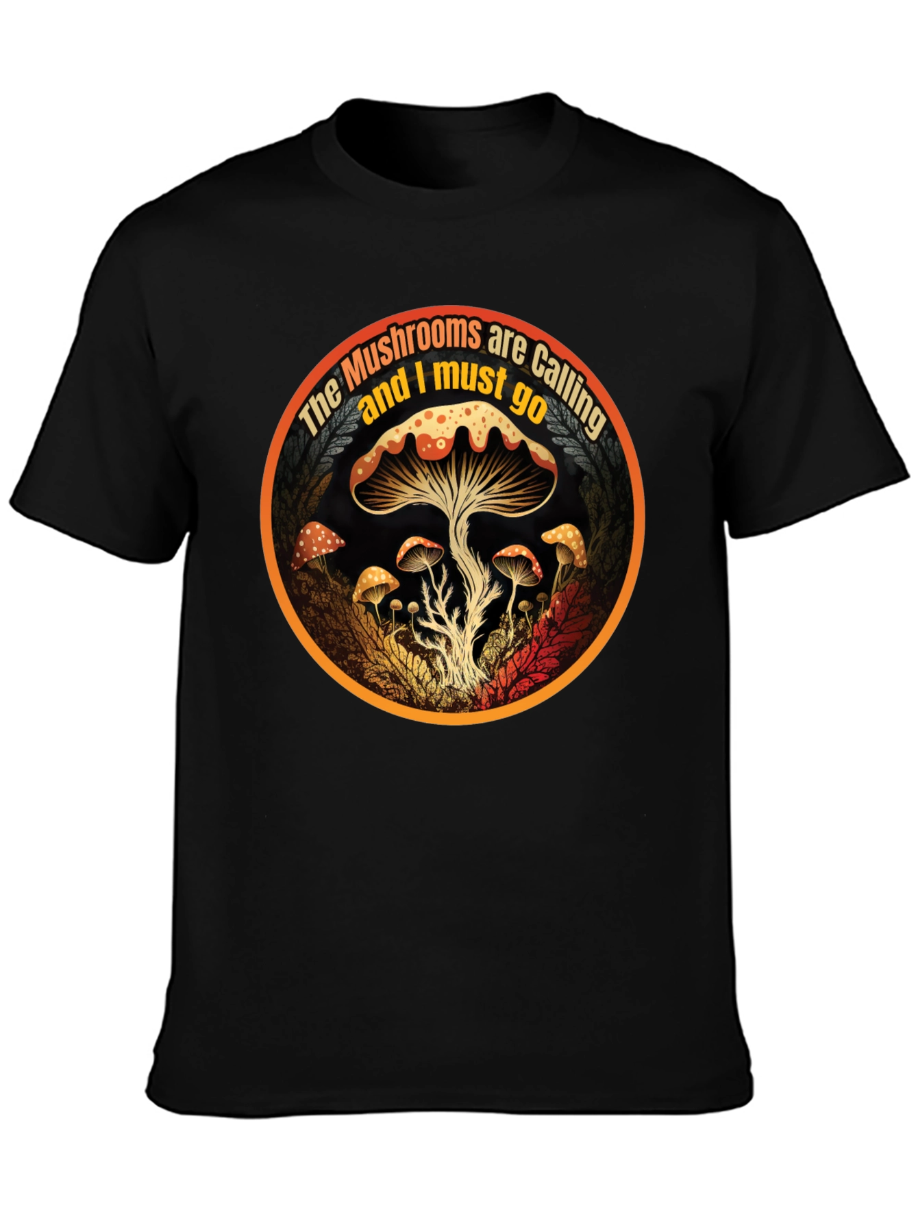 Black Mushroom Calling T-Shirt - Nature Lover Apparel view 3