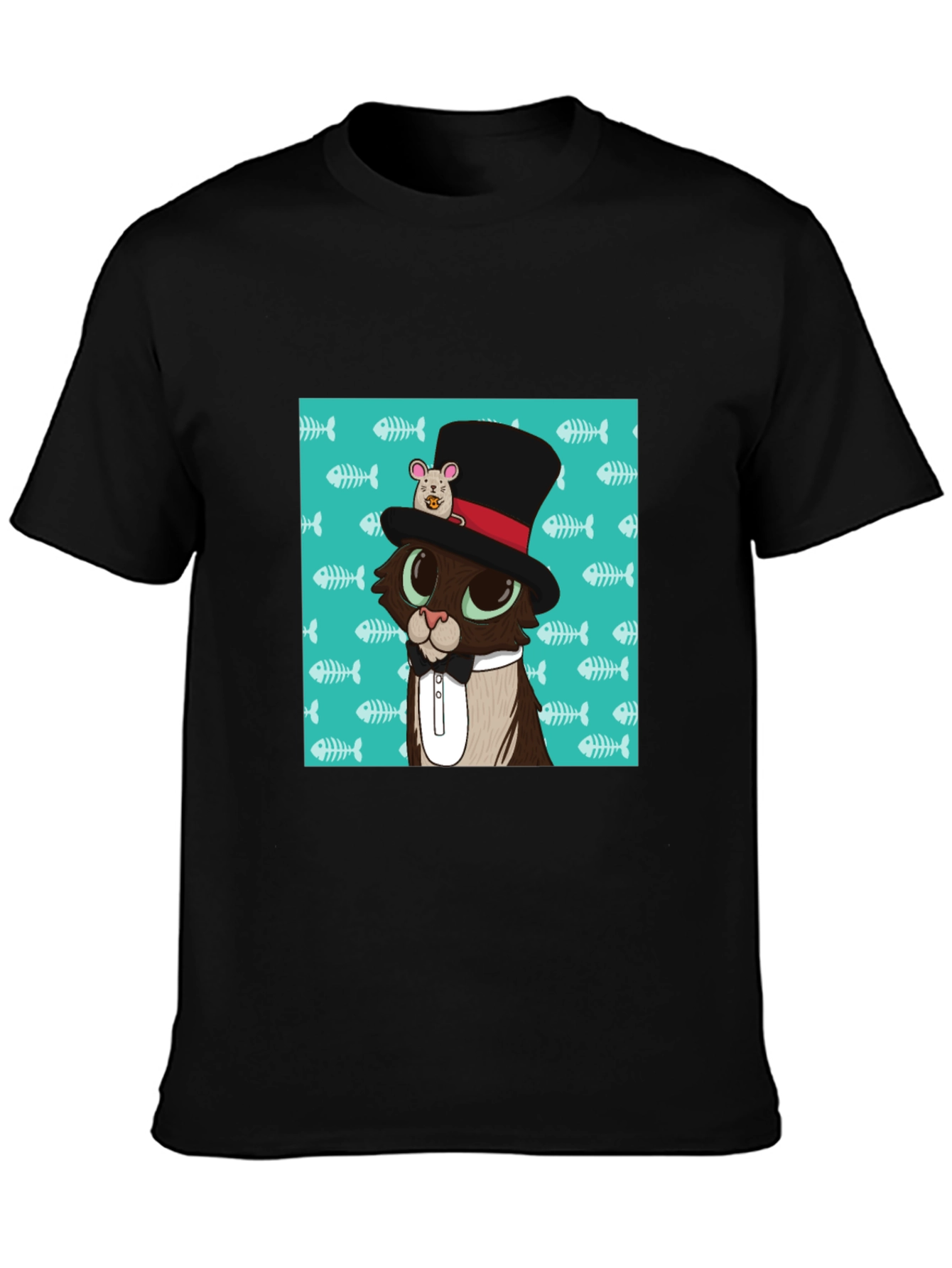 Black Cat in Hat T-Shirt view 3