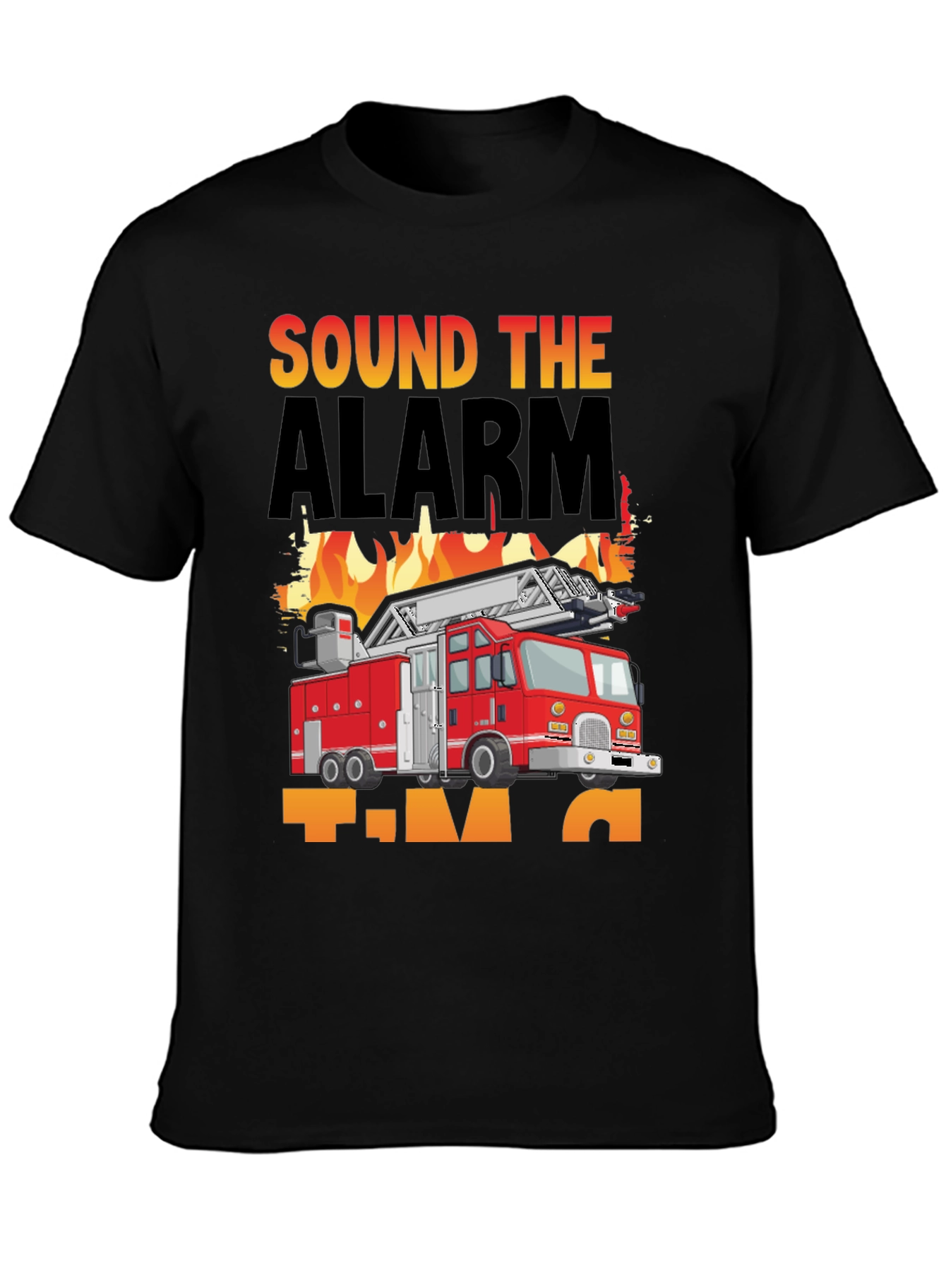 Black Sound the Alarm Fire Truck T-Shirt view 3