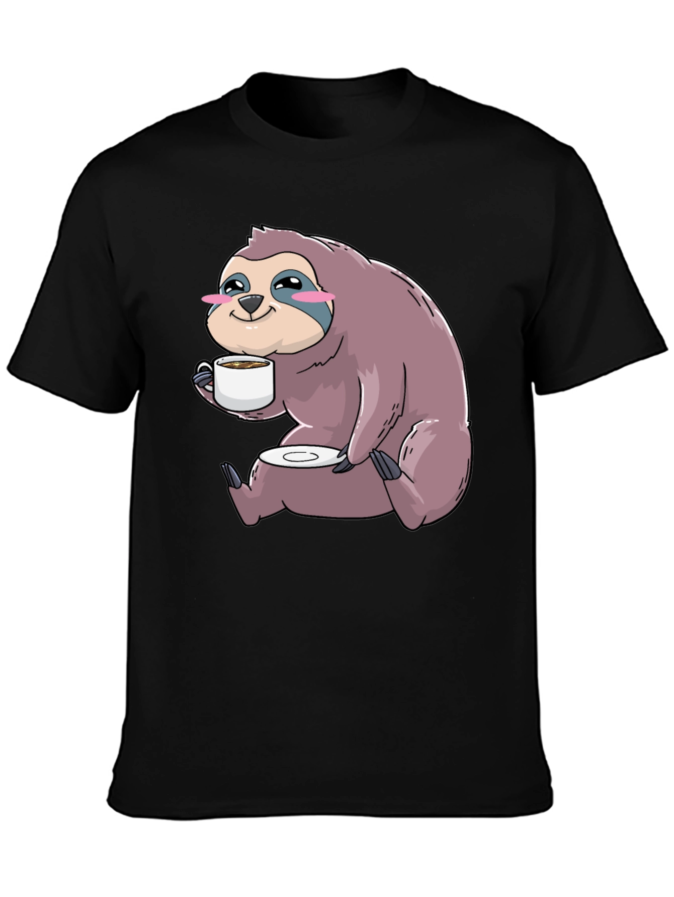 Black Sloth Coffee T-Shirt - Cute Cartoon Sloth Drinking Coffee view 3