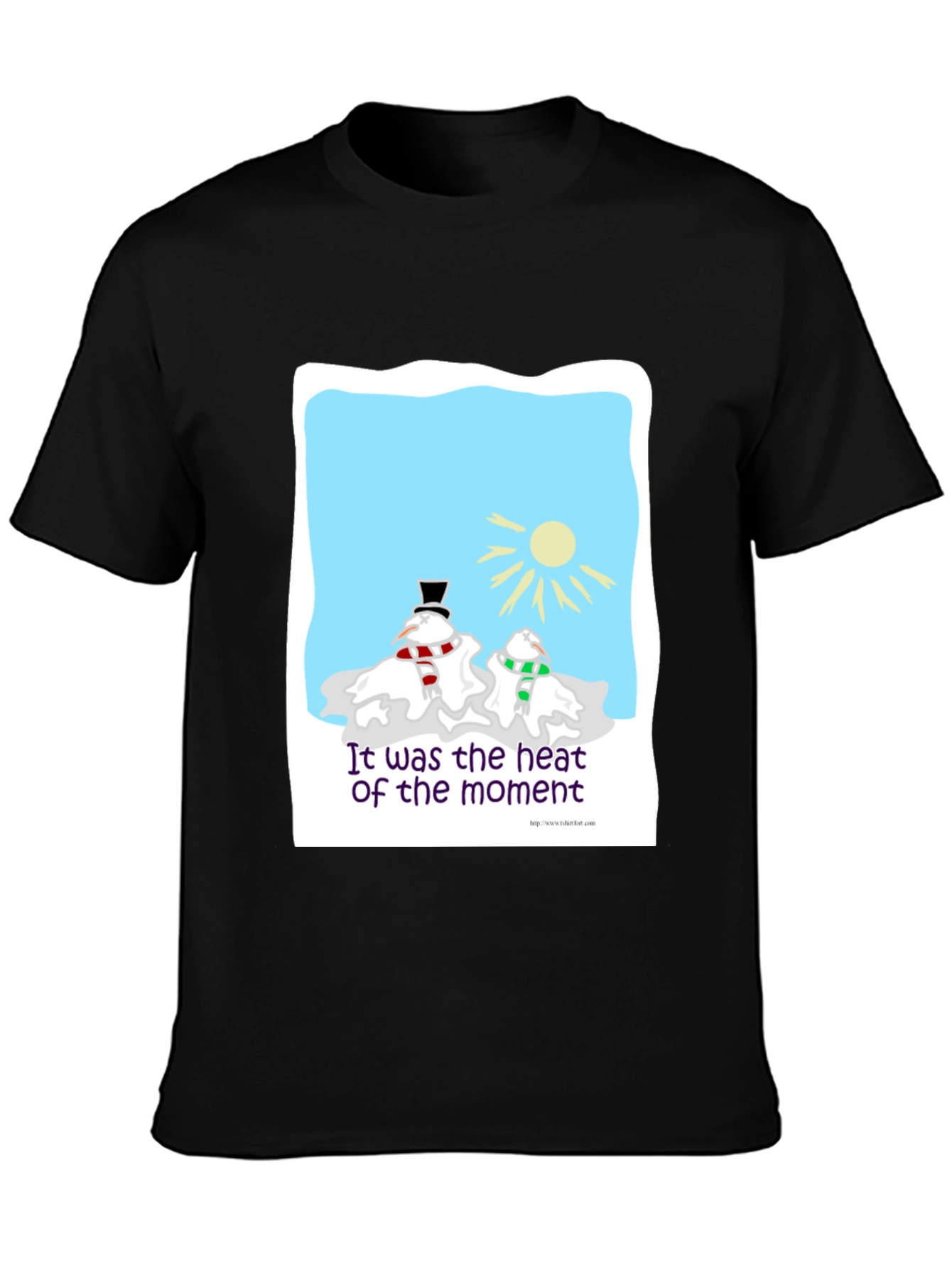 Black Humorous Melting Snowman T-Shirt view 3