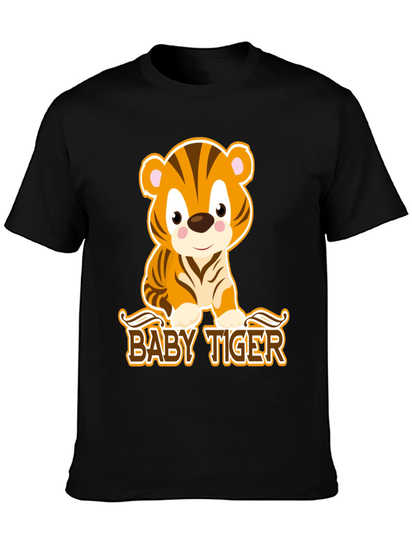 Black Cute Baby Tiger Graphic Tee - Black view 3