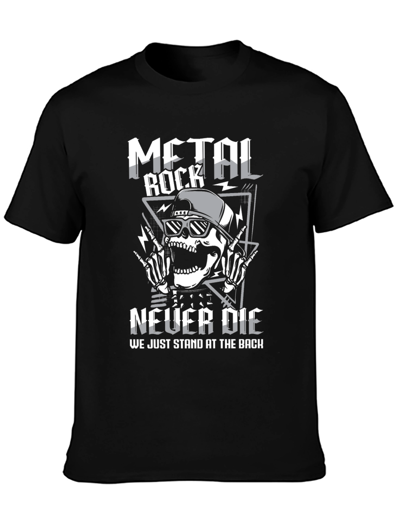 Black Metal Rock Never Die Graphic T-Shirt view 3