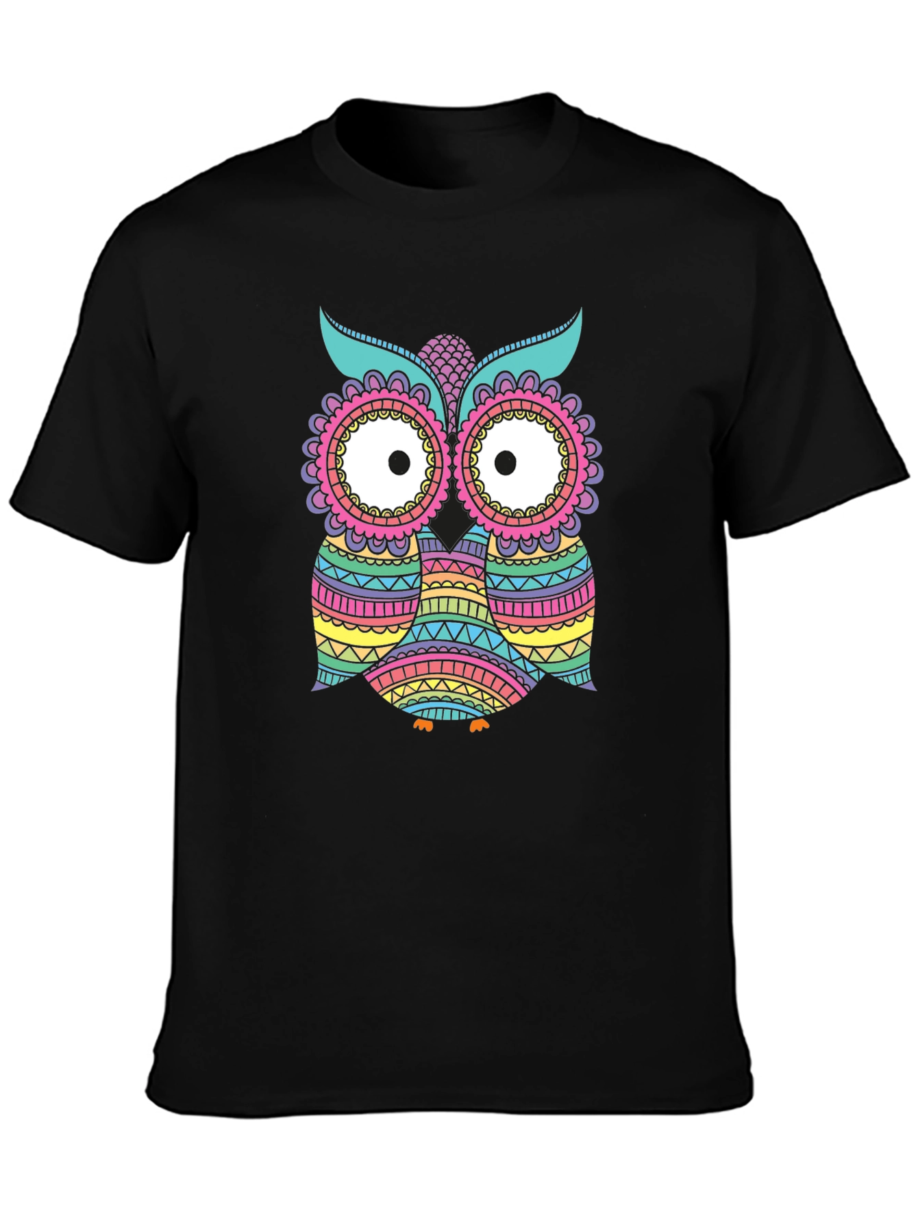Black Colorful Owl Graphic T-Shirt view 3