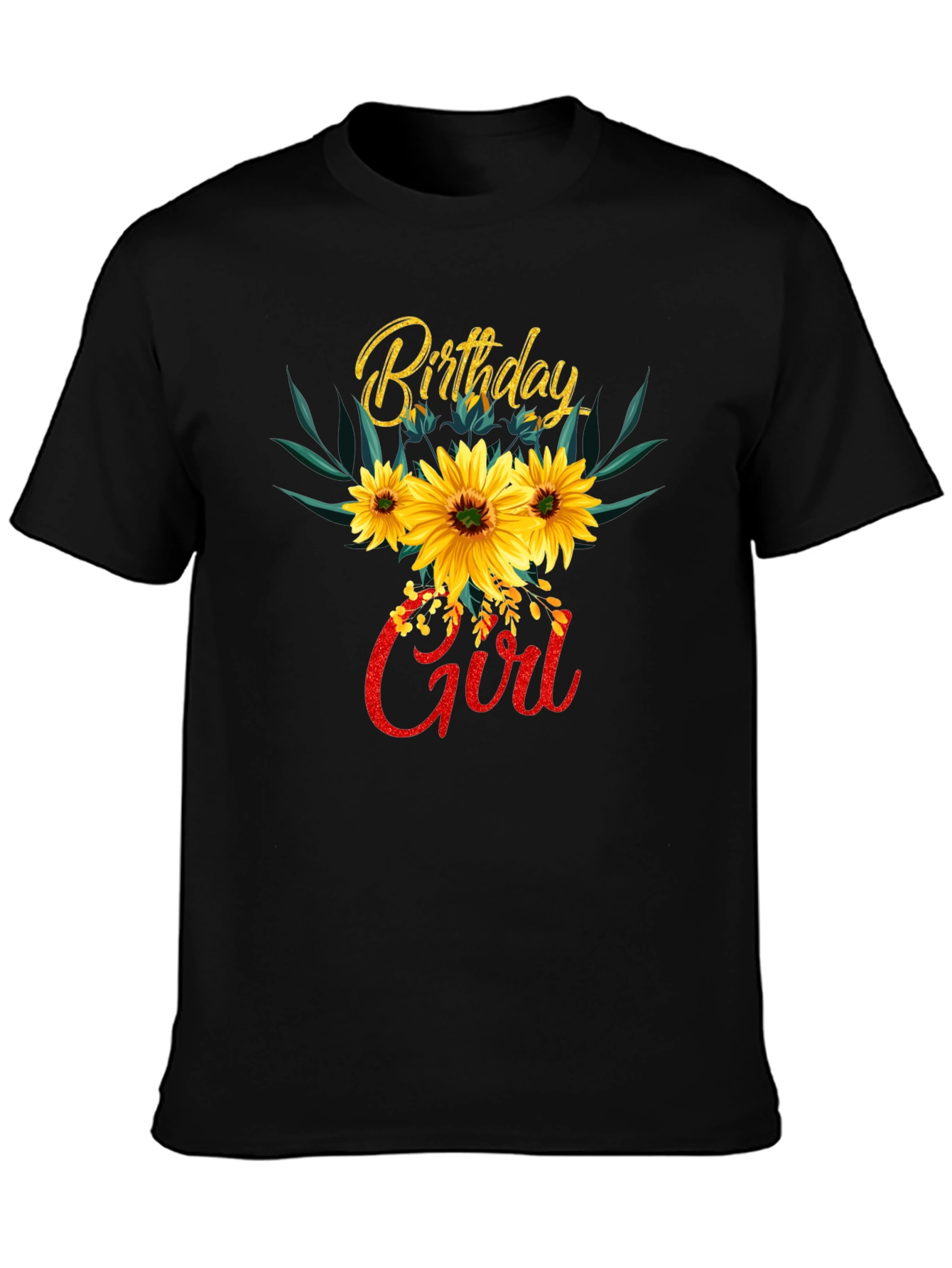 Black Birthday Girl Sunflower T-Shirt view 3
