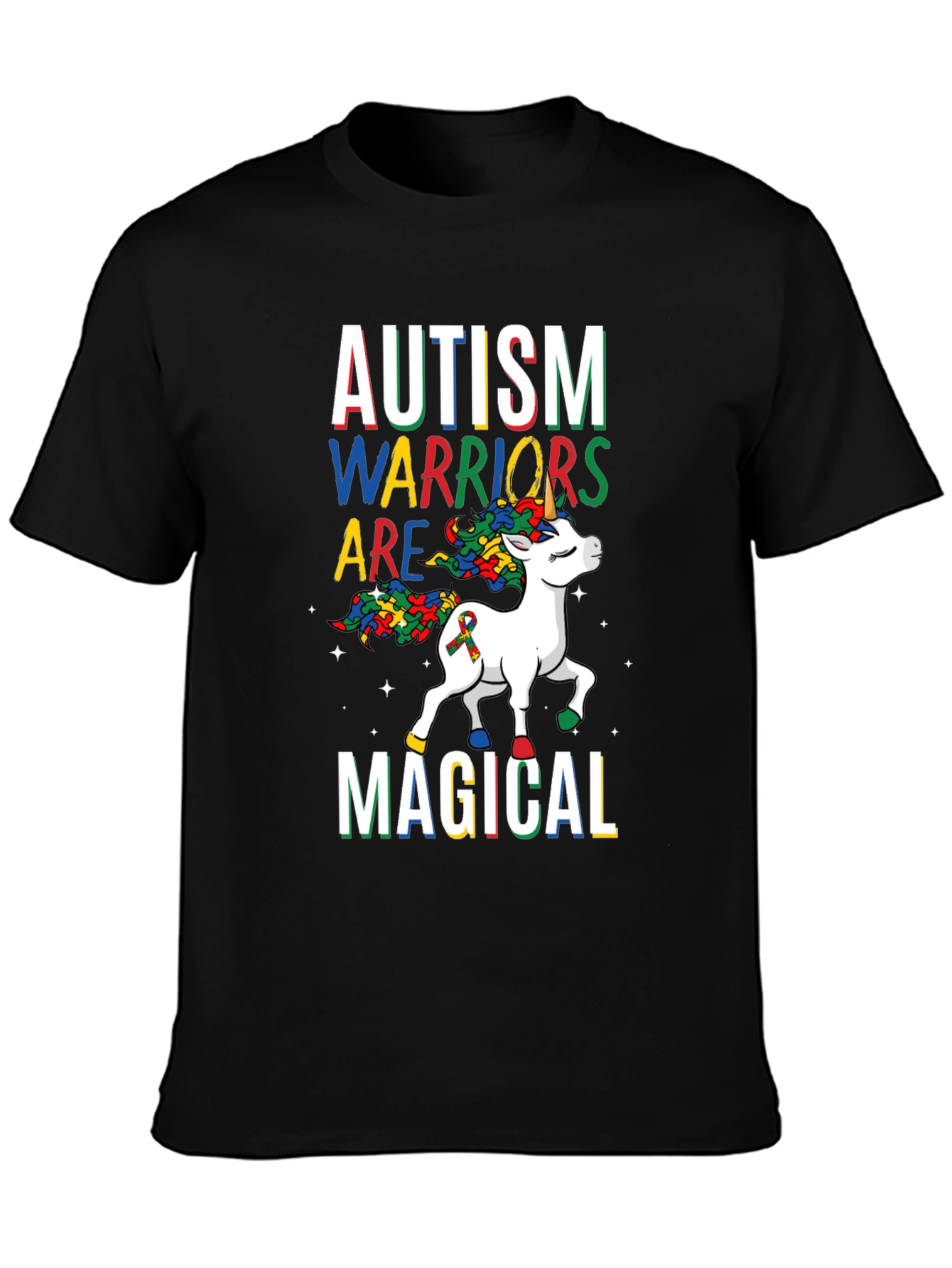 Black Autism Warriors Magical Unicorn T-Shirt view 3