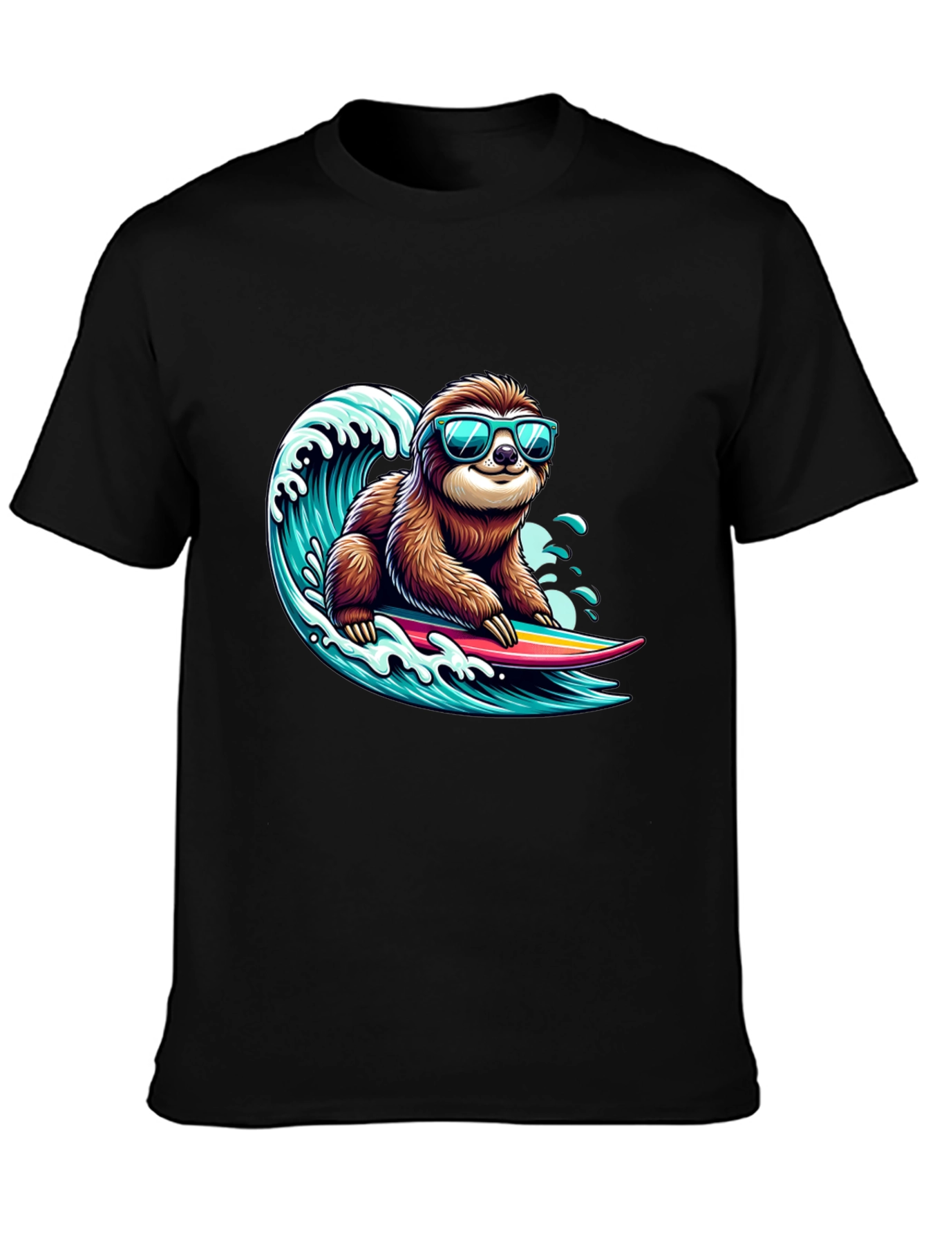 Black Surfing Sloth Graphic Tee - Cool Black T-Shirt view 3