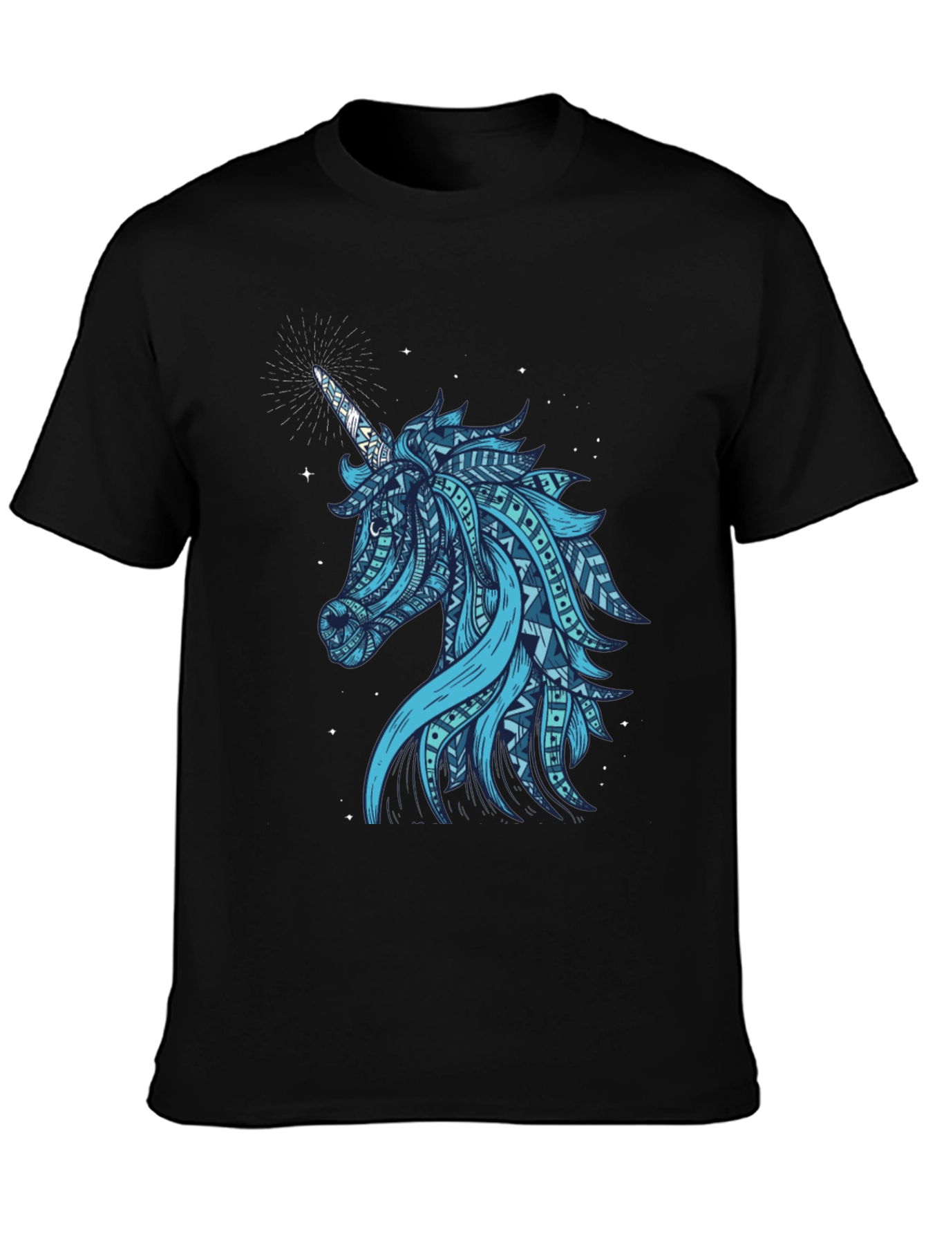 Black Tribal Unicorn Graphic Tee - Men's Black T-Shirt view 3