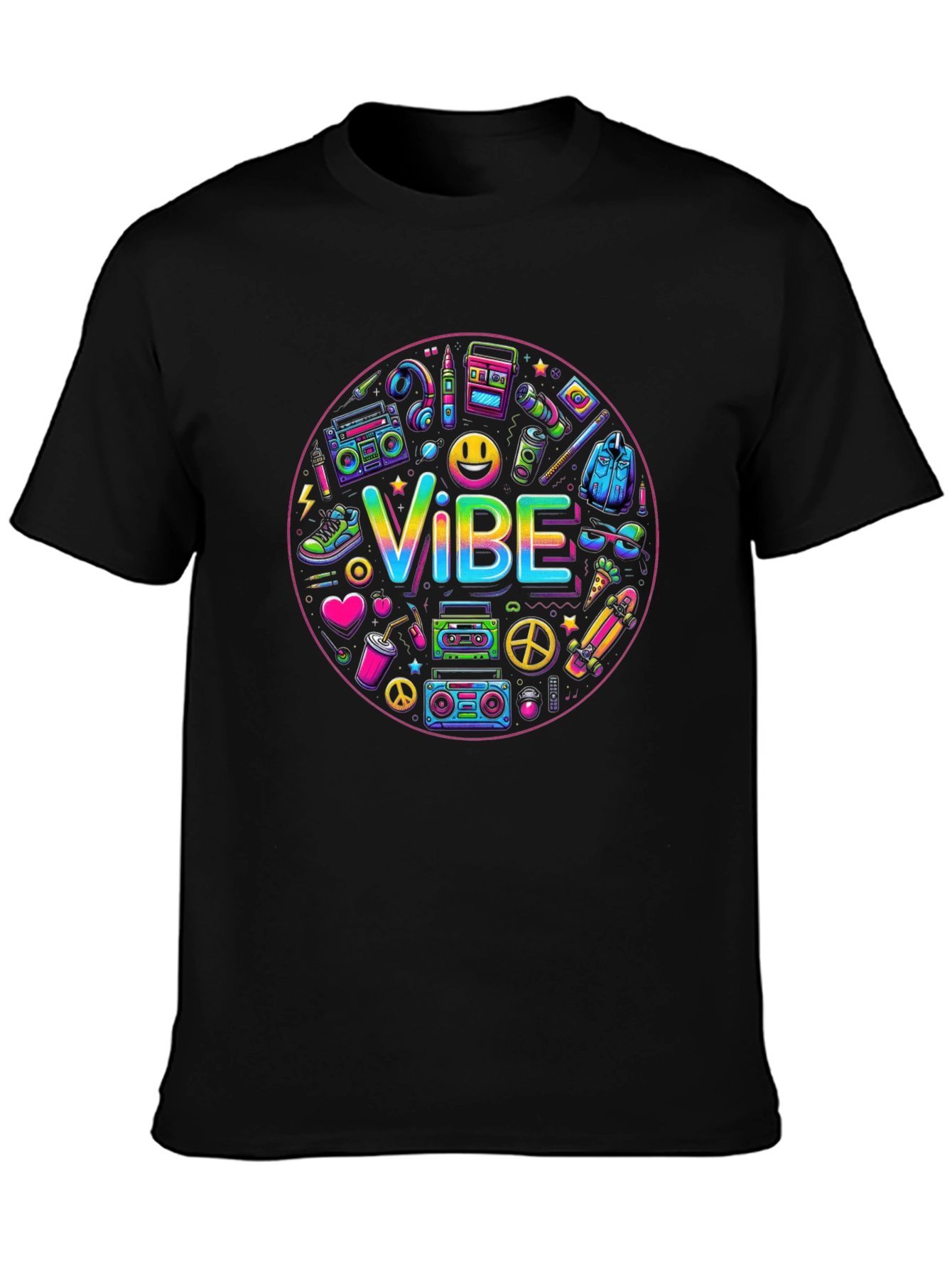 Black Retro Vibe Graphic T-Shirt - Black view 3
