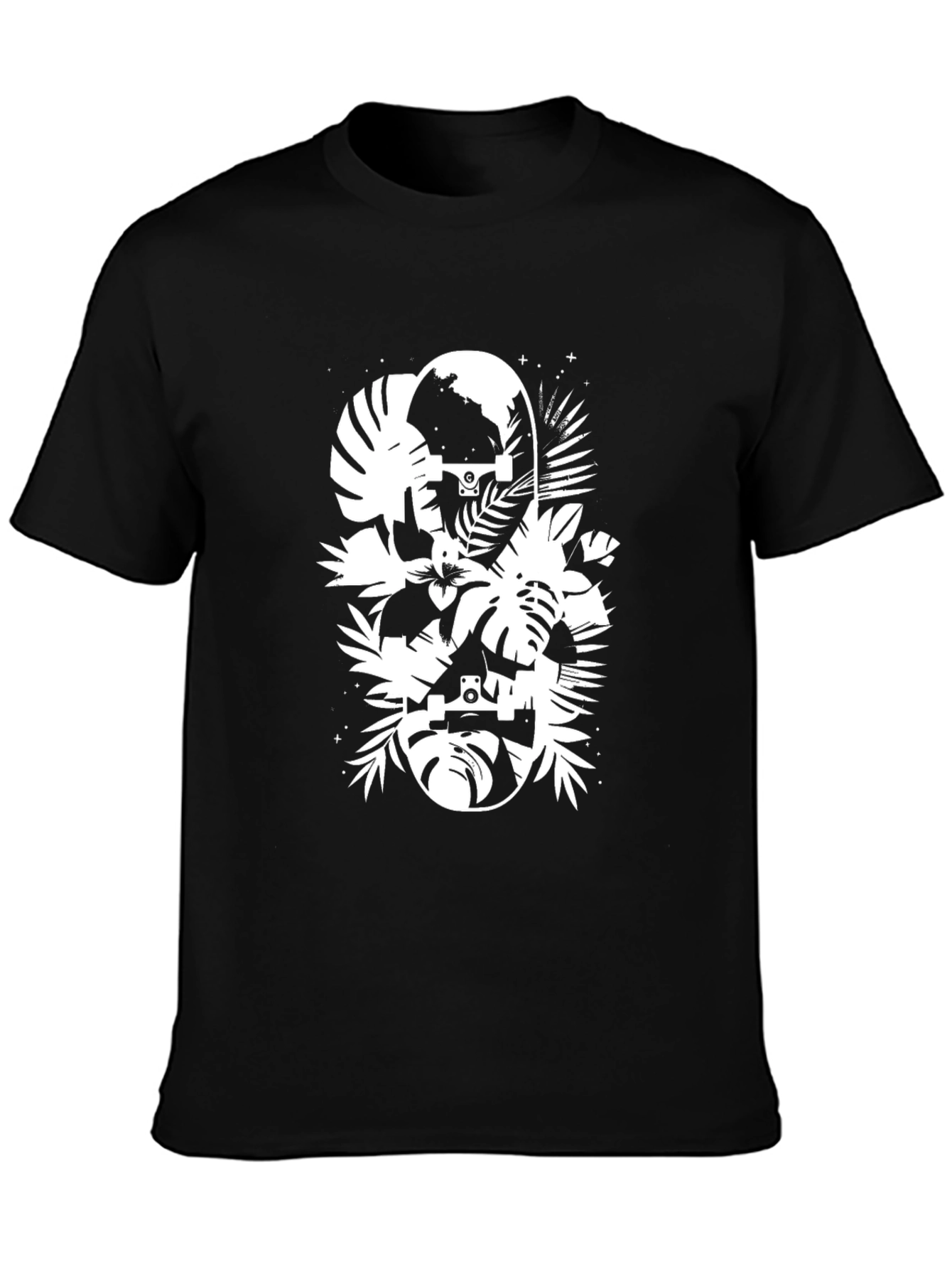 Black Tropical Skateboard Graphic T-Shirt - Black view 3
