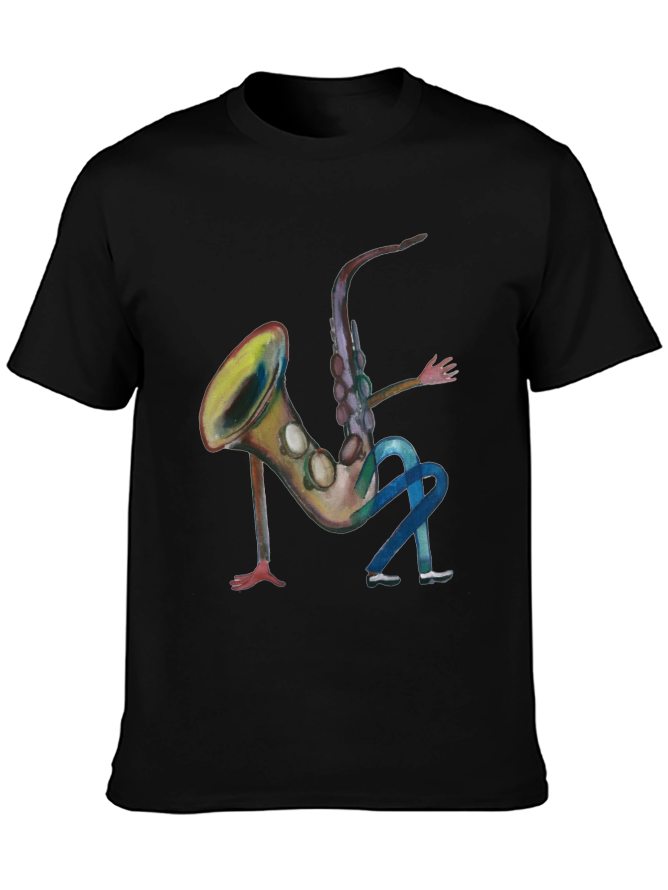 Black Saxophone Man Black T-Shirt - Funny Music Tee view 3