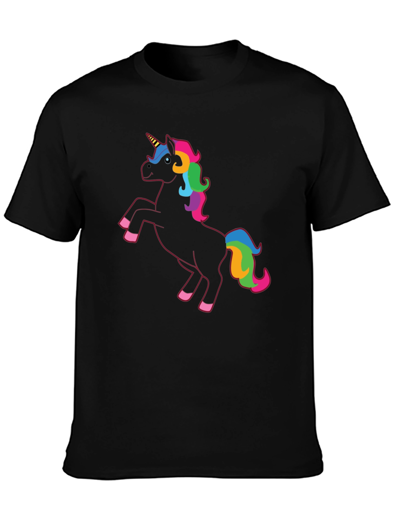 Black Black Unicorn Rainbow Mane T-Shirt view 3