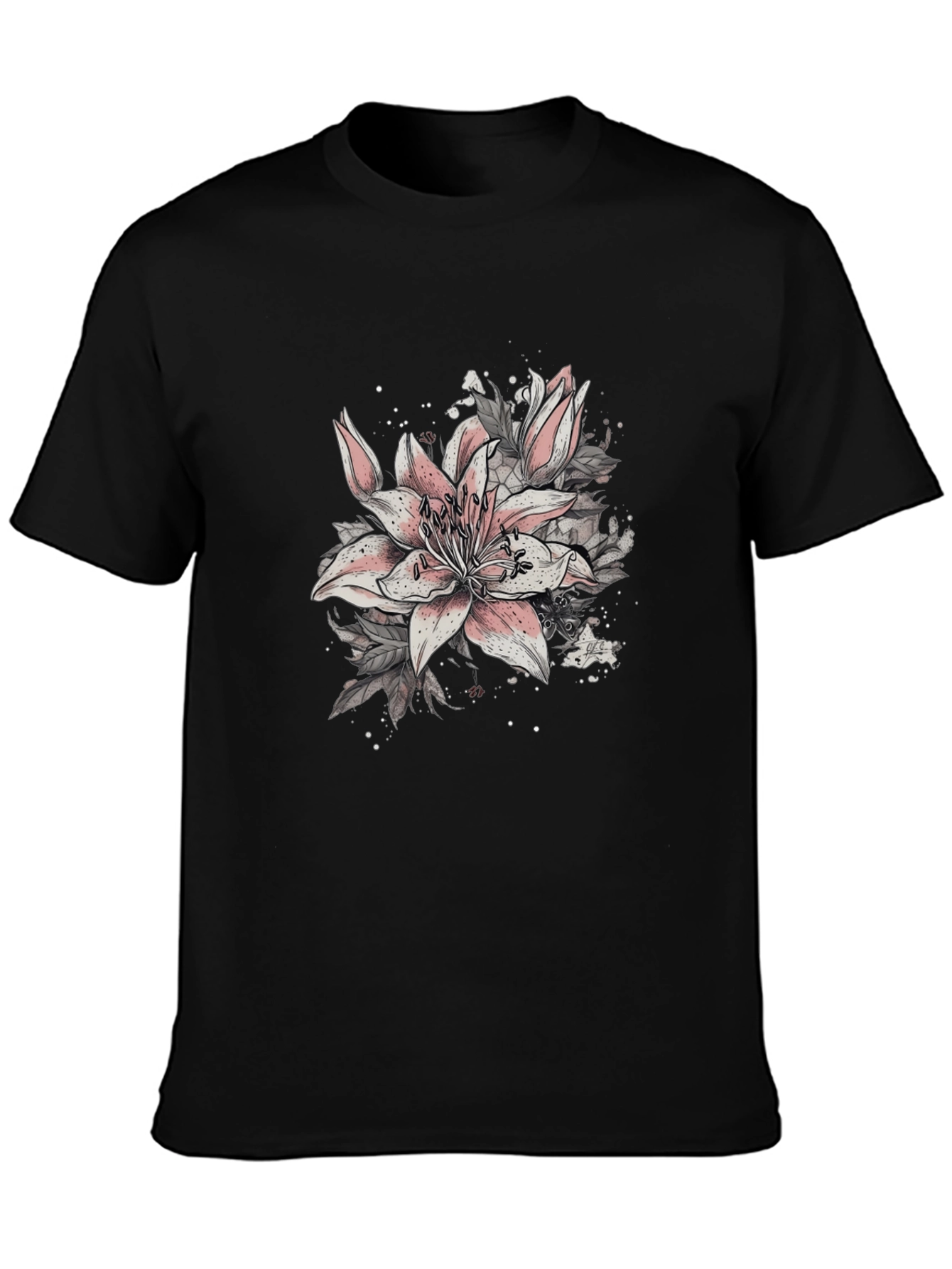 Black Floral Lily Graphic Black T-Shirt view 3