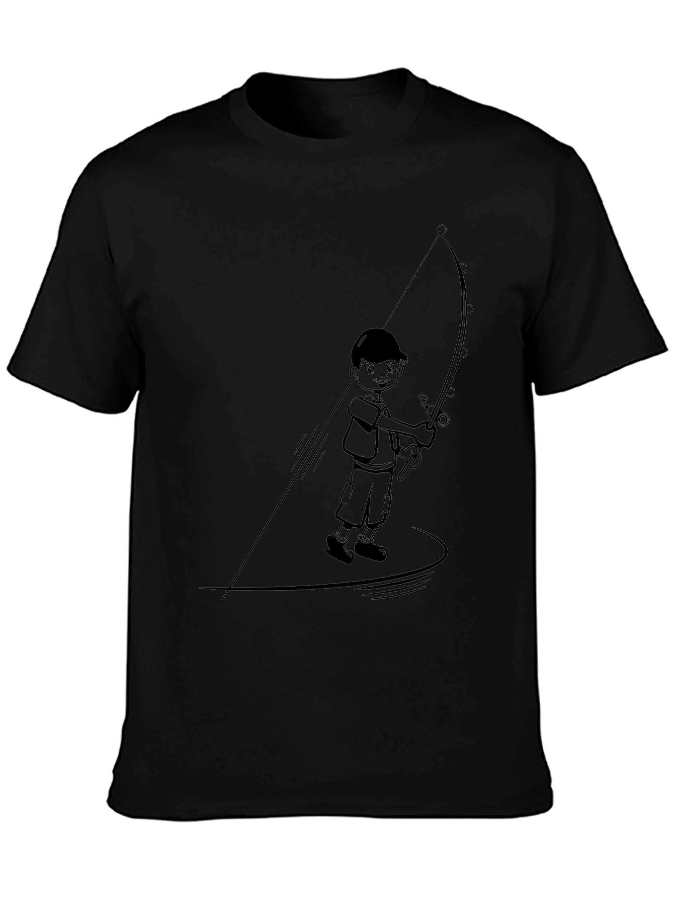 Black Boy Fishing Graphic Tee - Black Cotton Blend view 3