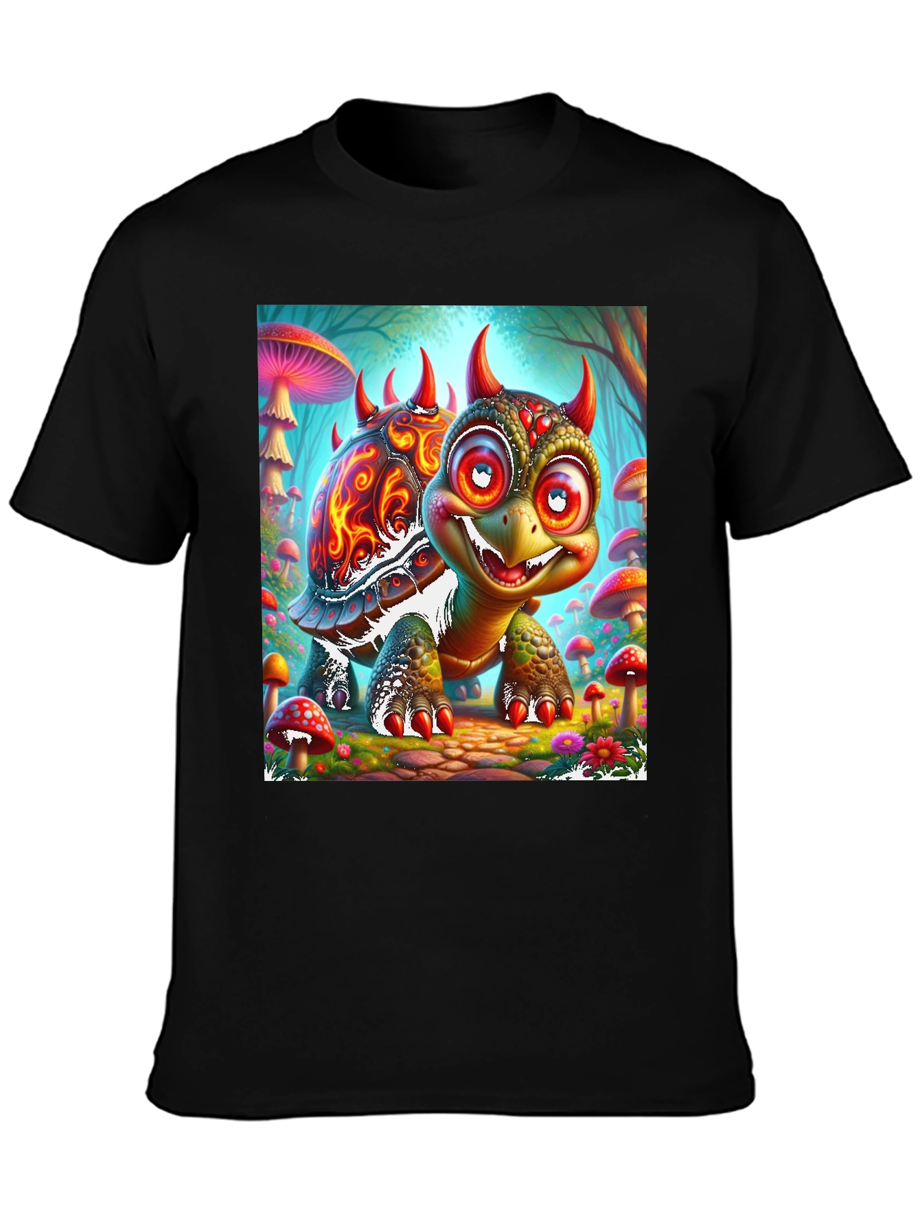 Black Turtle Devil Cartoon Graphic Tee view 3