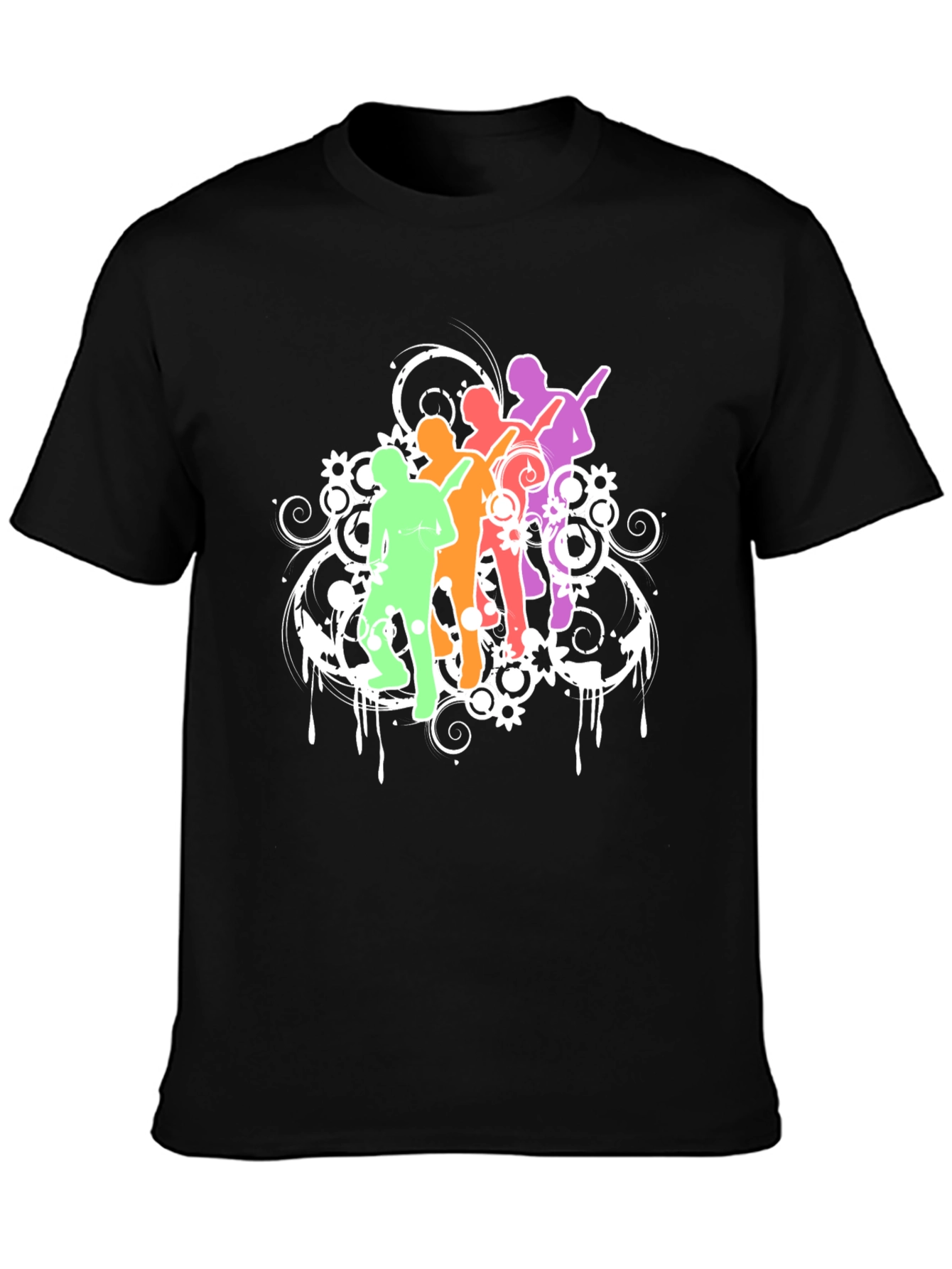 Black Colorful Music Band Graphic Black T-Shirt view 3