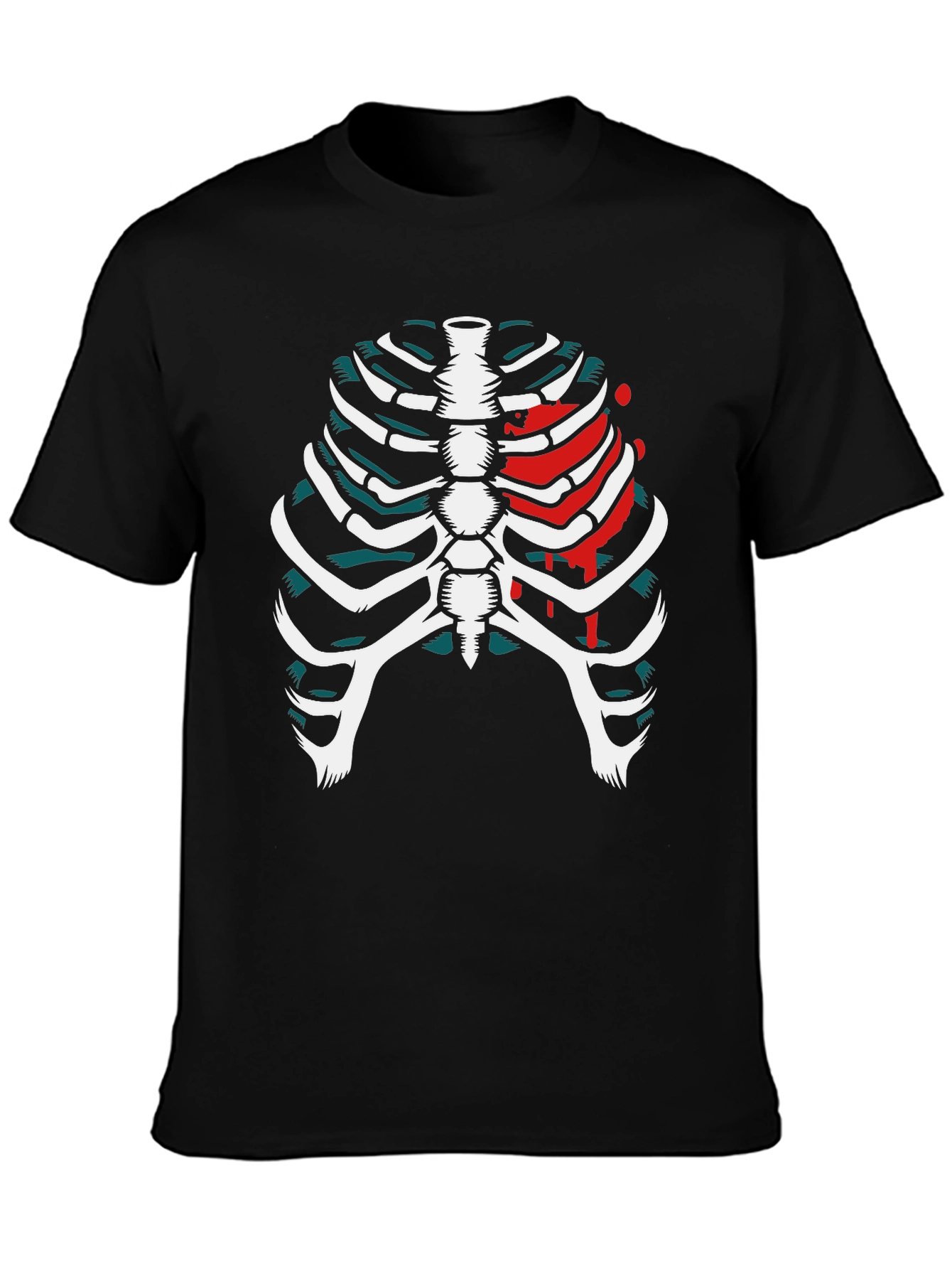 Black Skeleton Rib Cage Graphic T-Shirt view 3