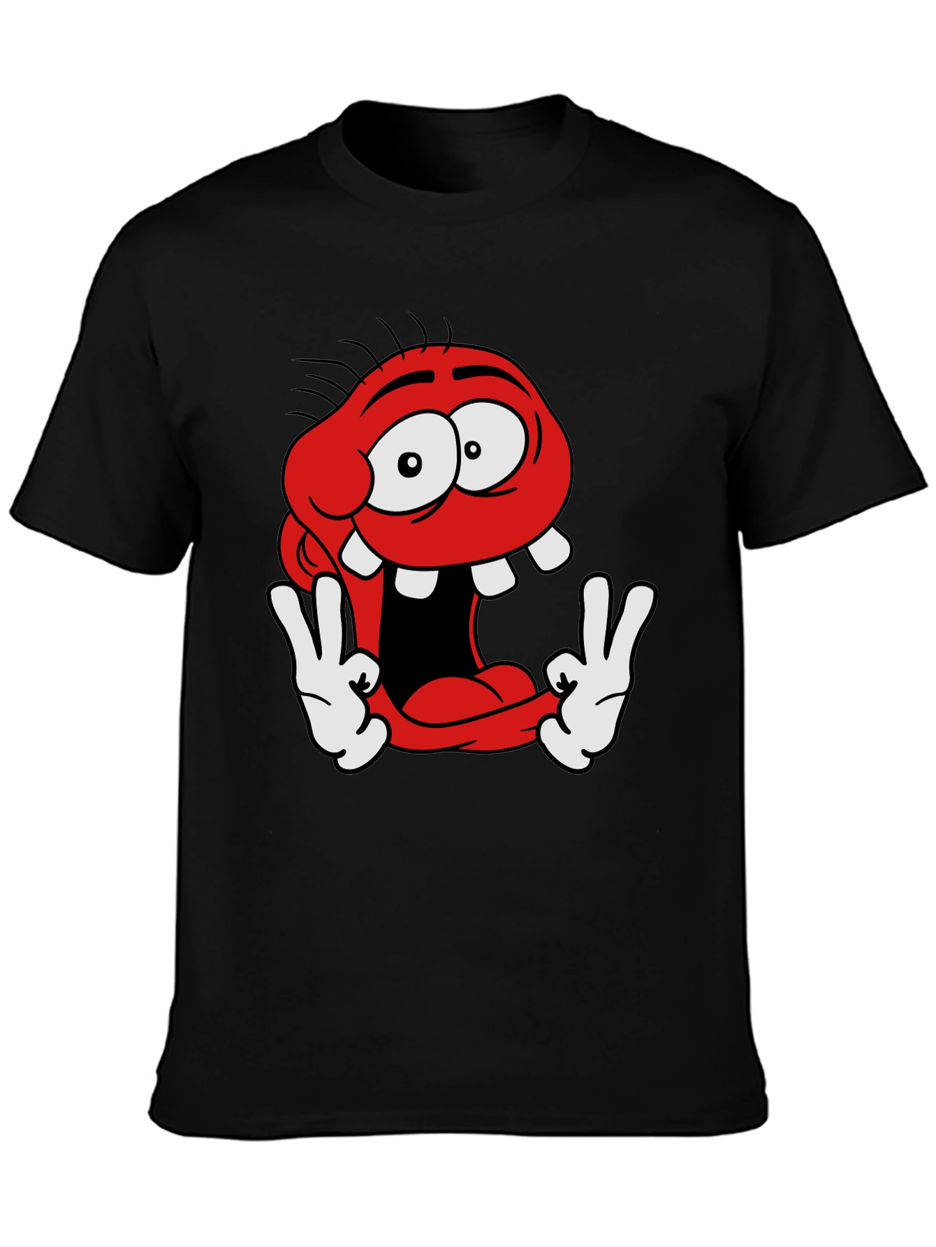 Black Funny Cartoon Character Graphic Tee view 3