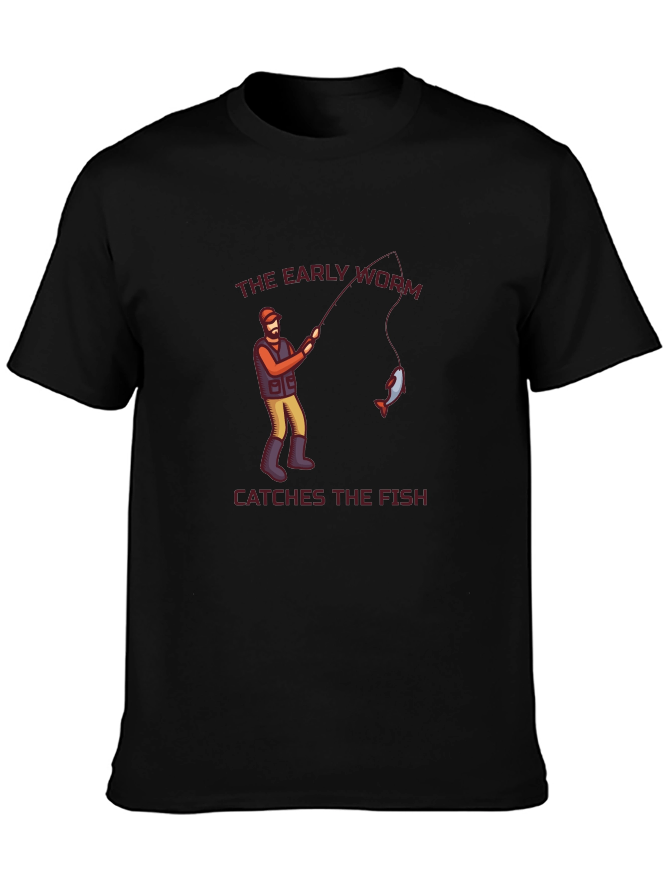 Black The Early Worm Catches the Fish Graphic Tee view 3