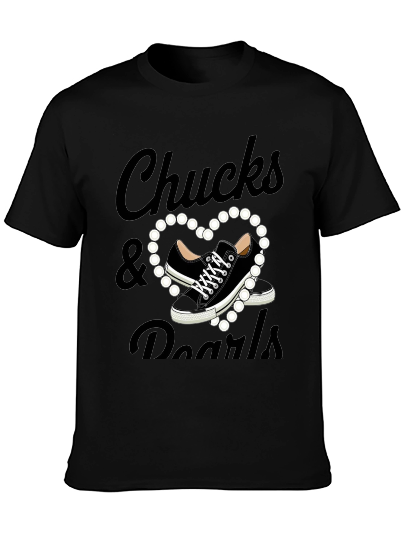 Black Chuck's & Pearls Graphic T-Shirt view 3
