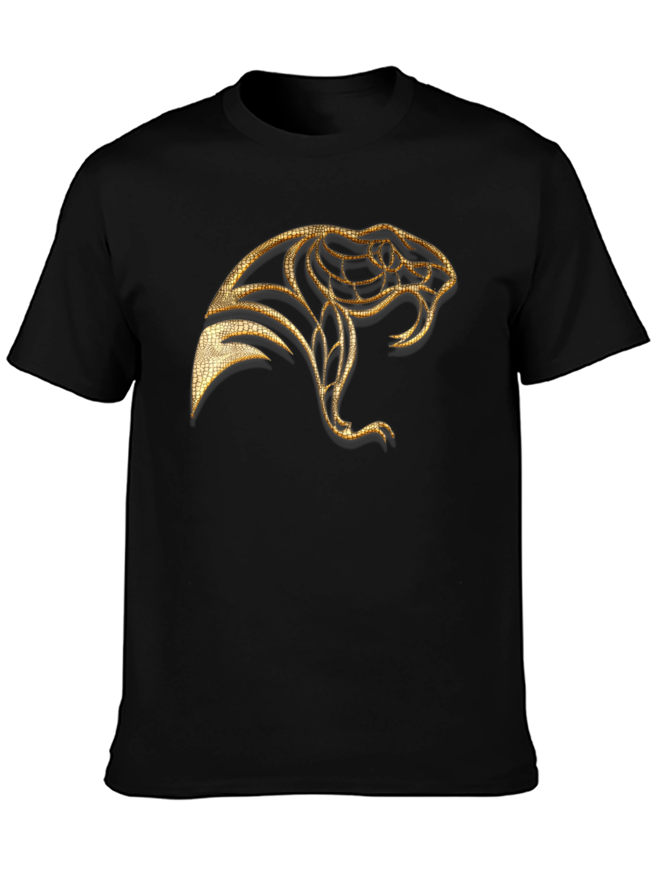 Black Men's Black T-Shirt with Golden Snake Design view 3