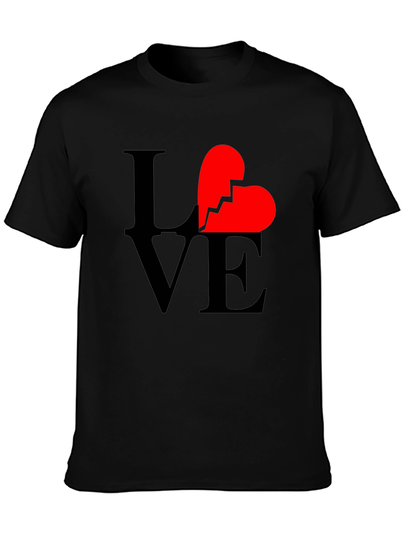Black Broken Heart Love Graphic T-Shirt - Unisex Black Tee view 3