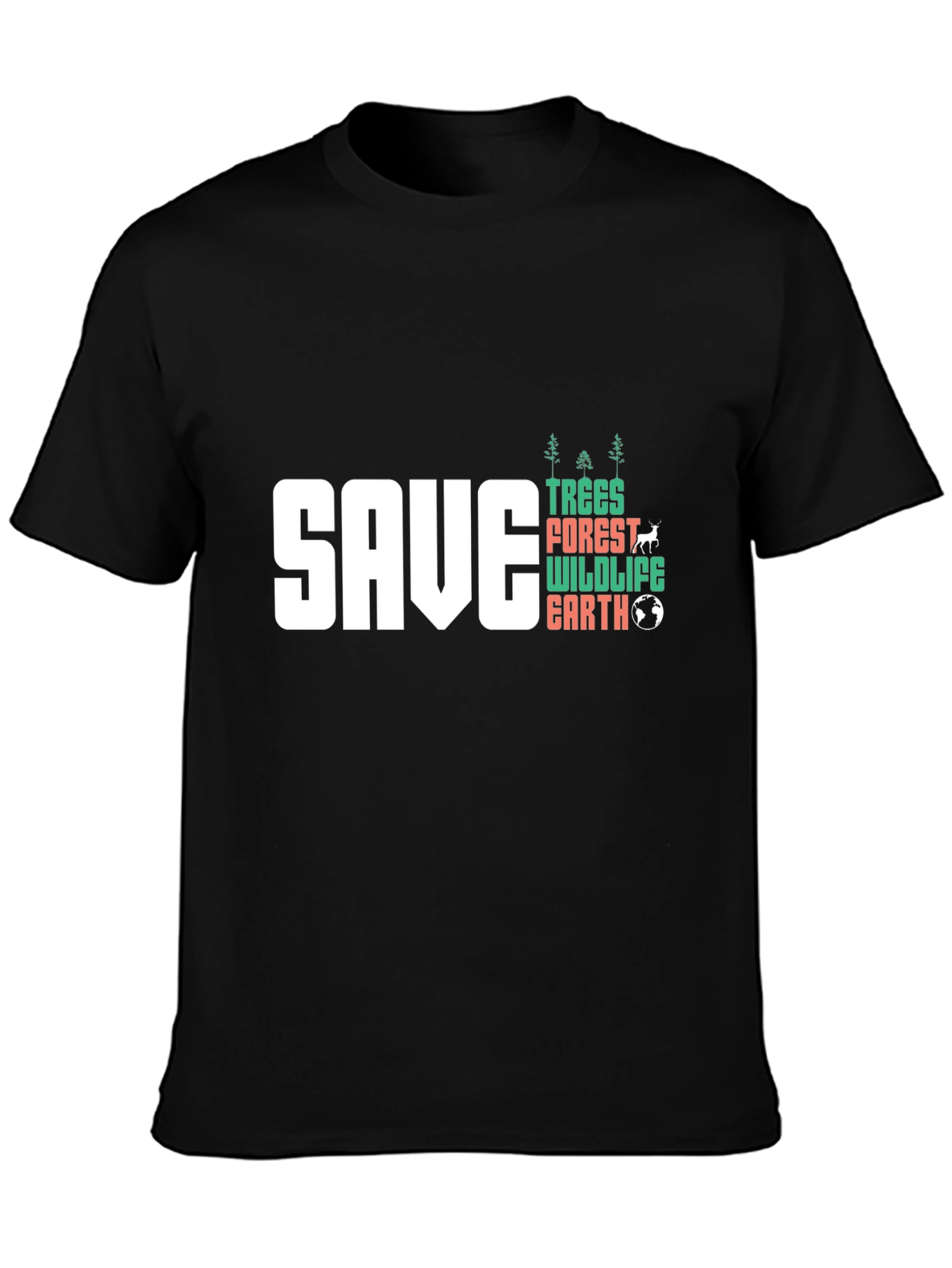 Black Save Trees Wildlife Earth Graphic T-Shirt view 3