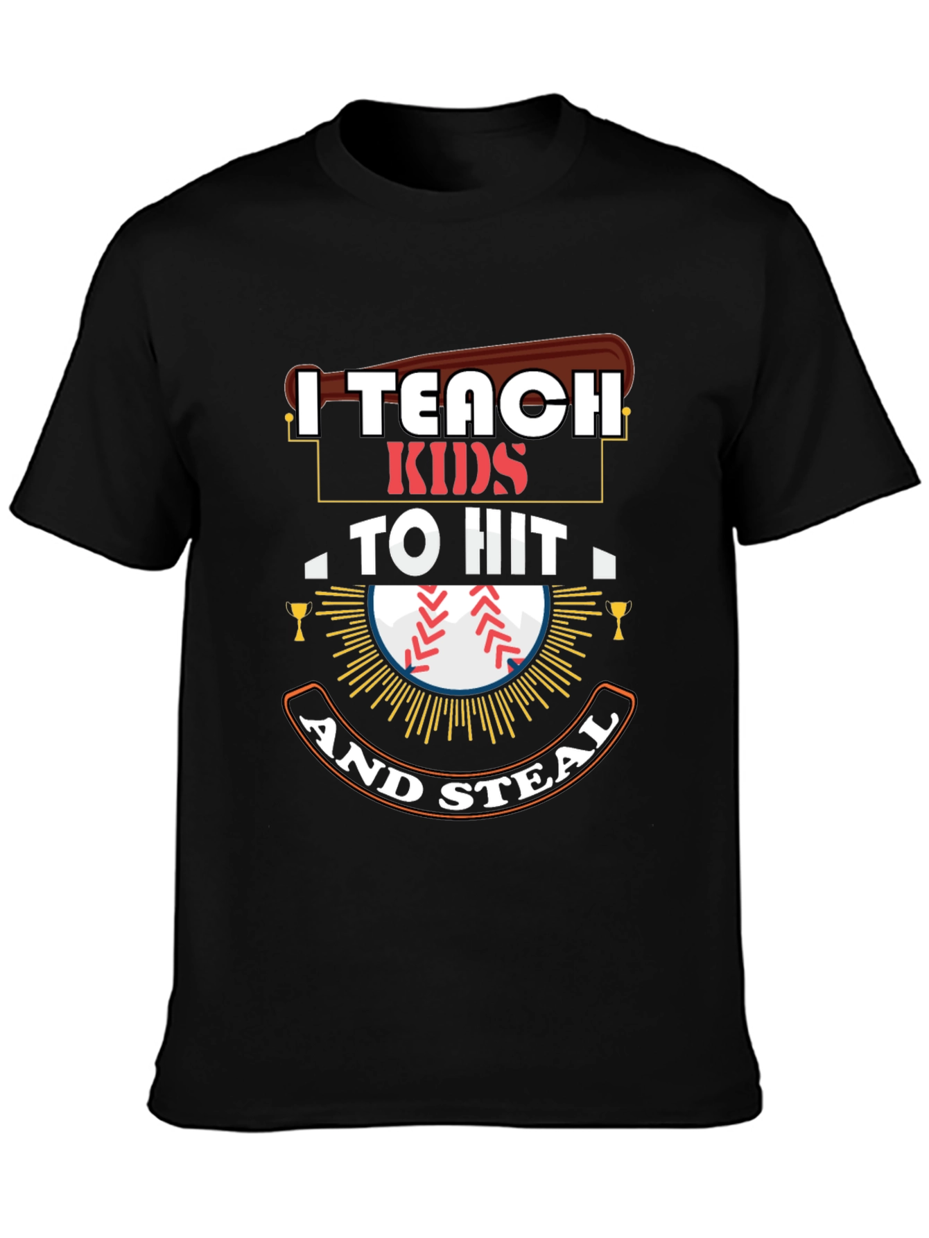Black I Teach Kids To Hit And Steal T-Shirt view 3