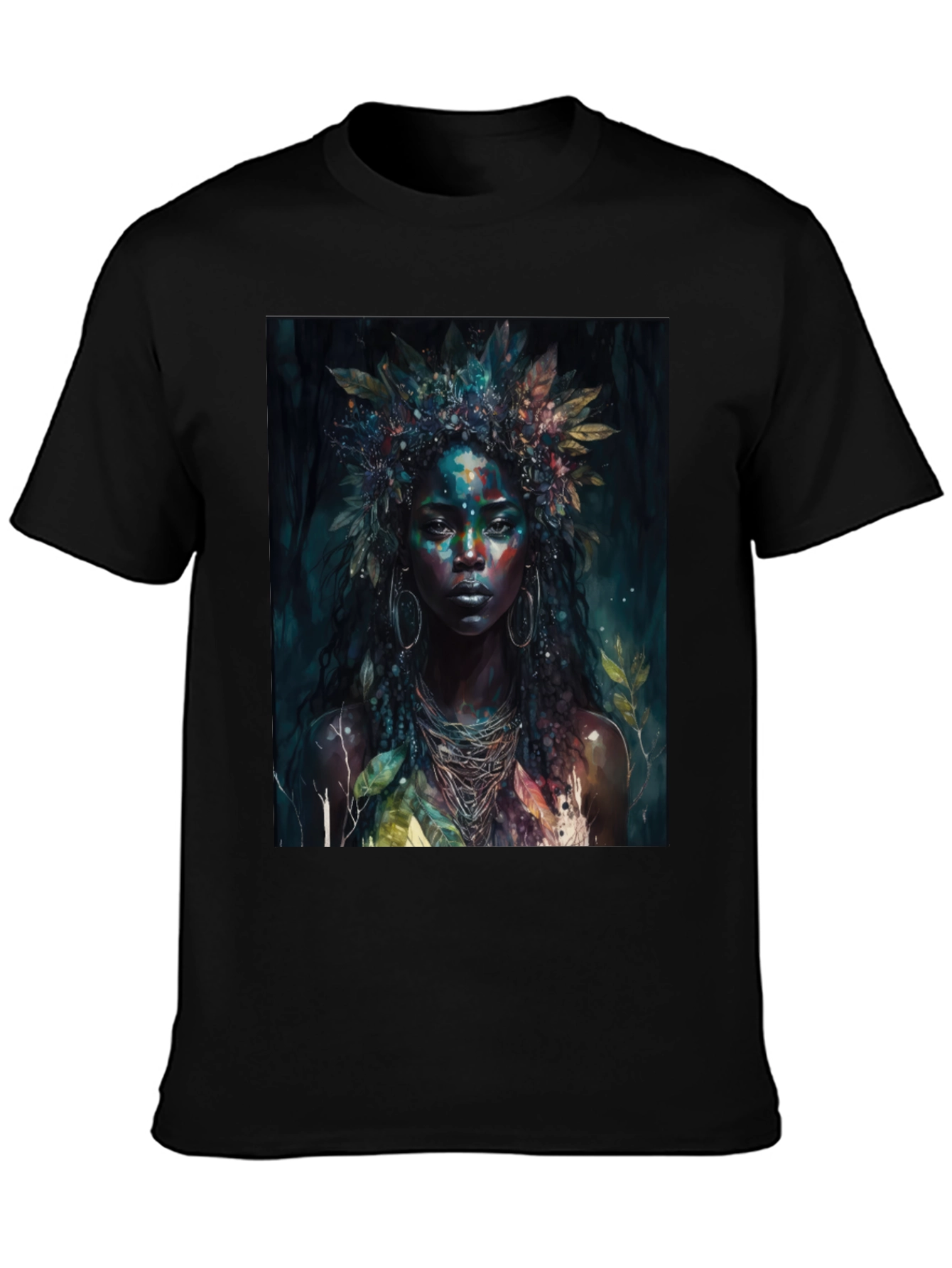 Black Mystic Woman Graphic Tee - Nature Art T-Shirt view 3