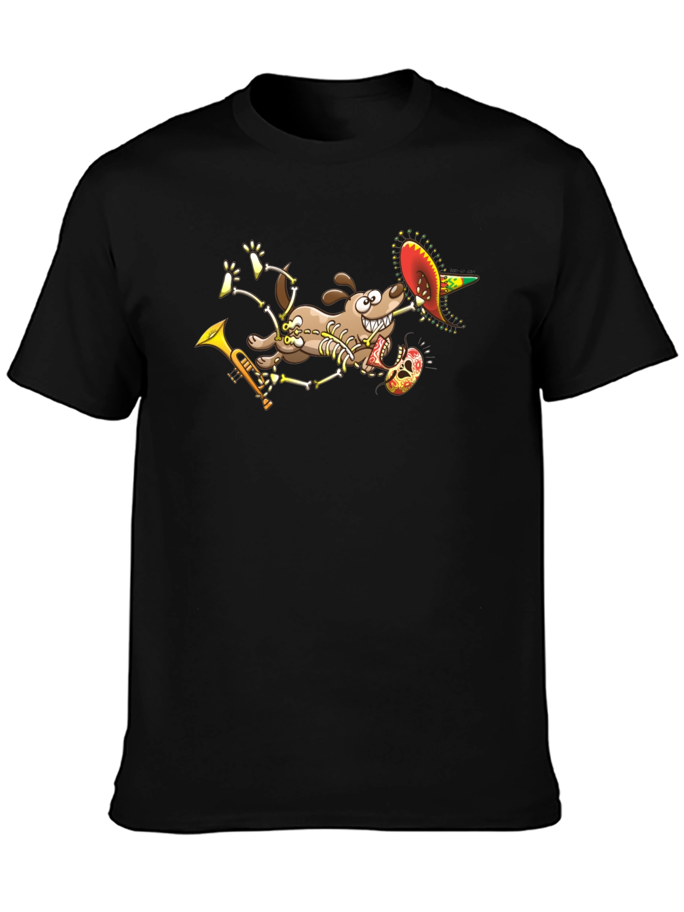 Black Skeleton Dog Sombrero T-Shirt view 3