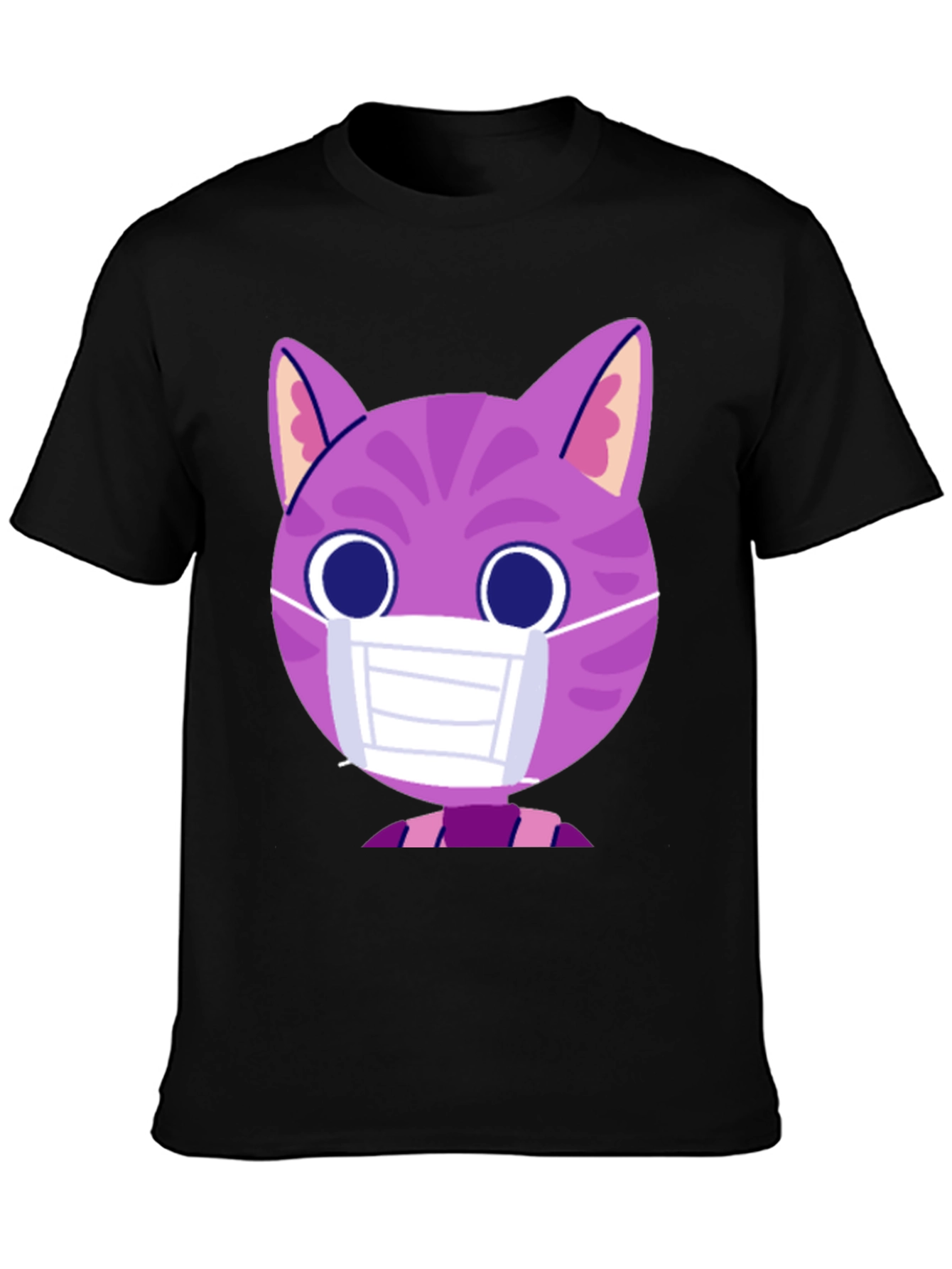 Black Cute Cat in Mask Graphic Tee - Unisex Black T-Shirt view 3