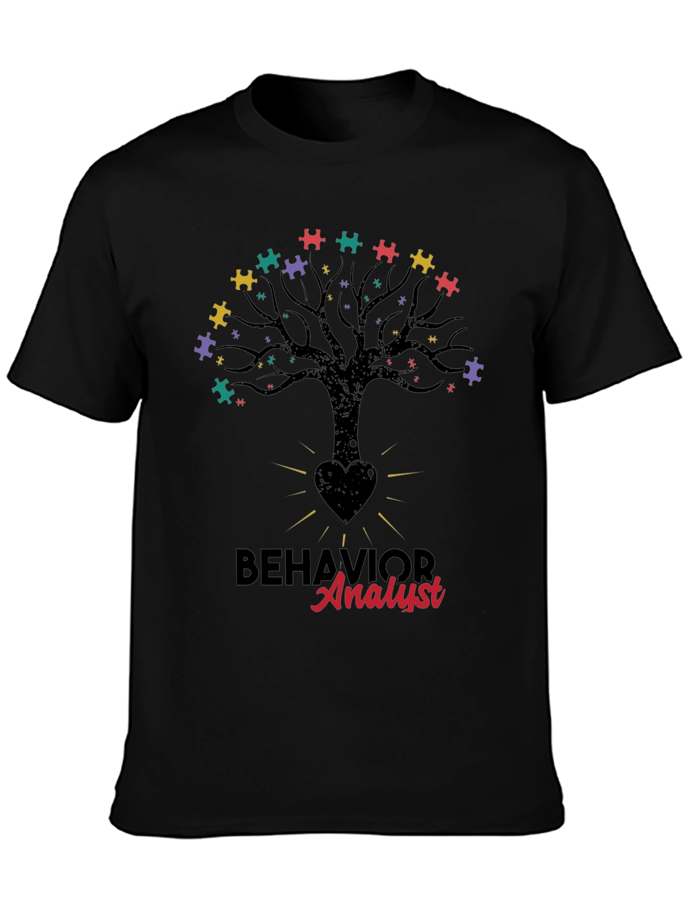 Black Behavior Analyst Tree Puzzle T-Shirt view 3
