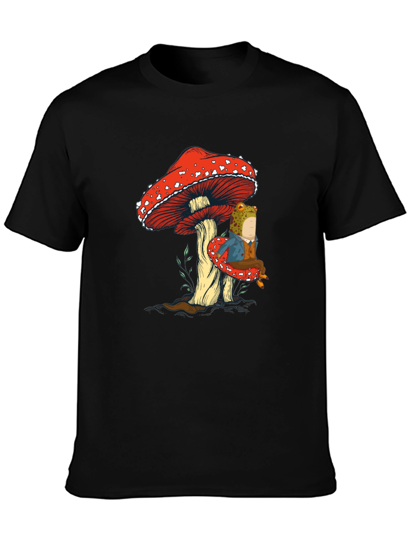 Black Frog on Mushroom Graphic Tee view 3