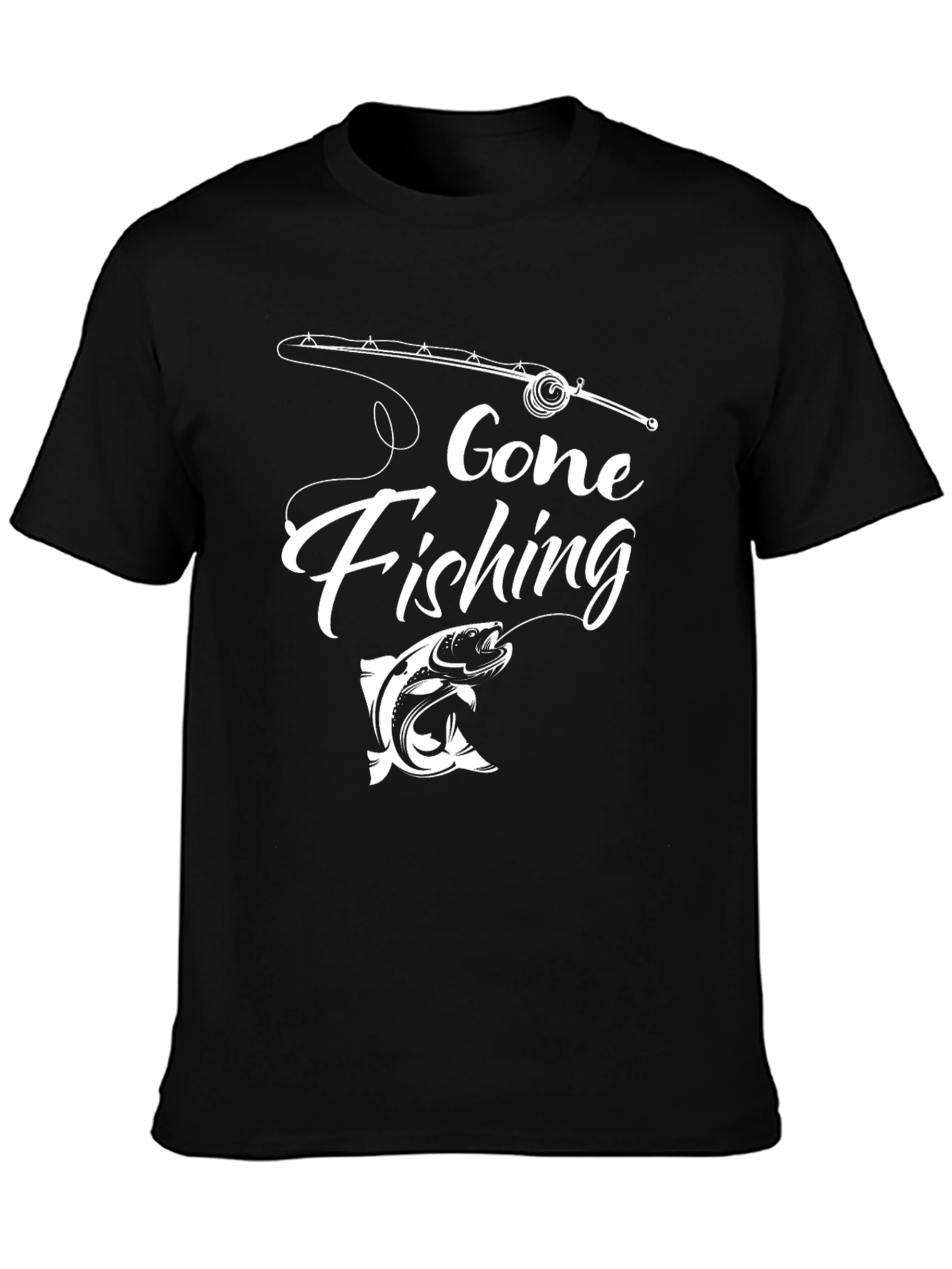 Black Gone Fishing Graphic Tee - Black Cotton T-Shirt view 3
