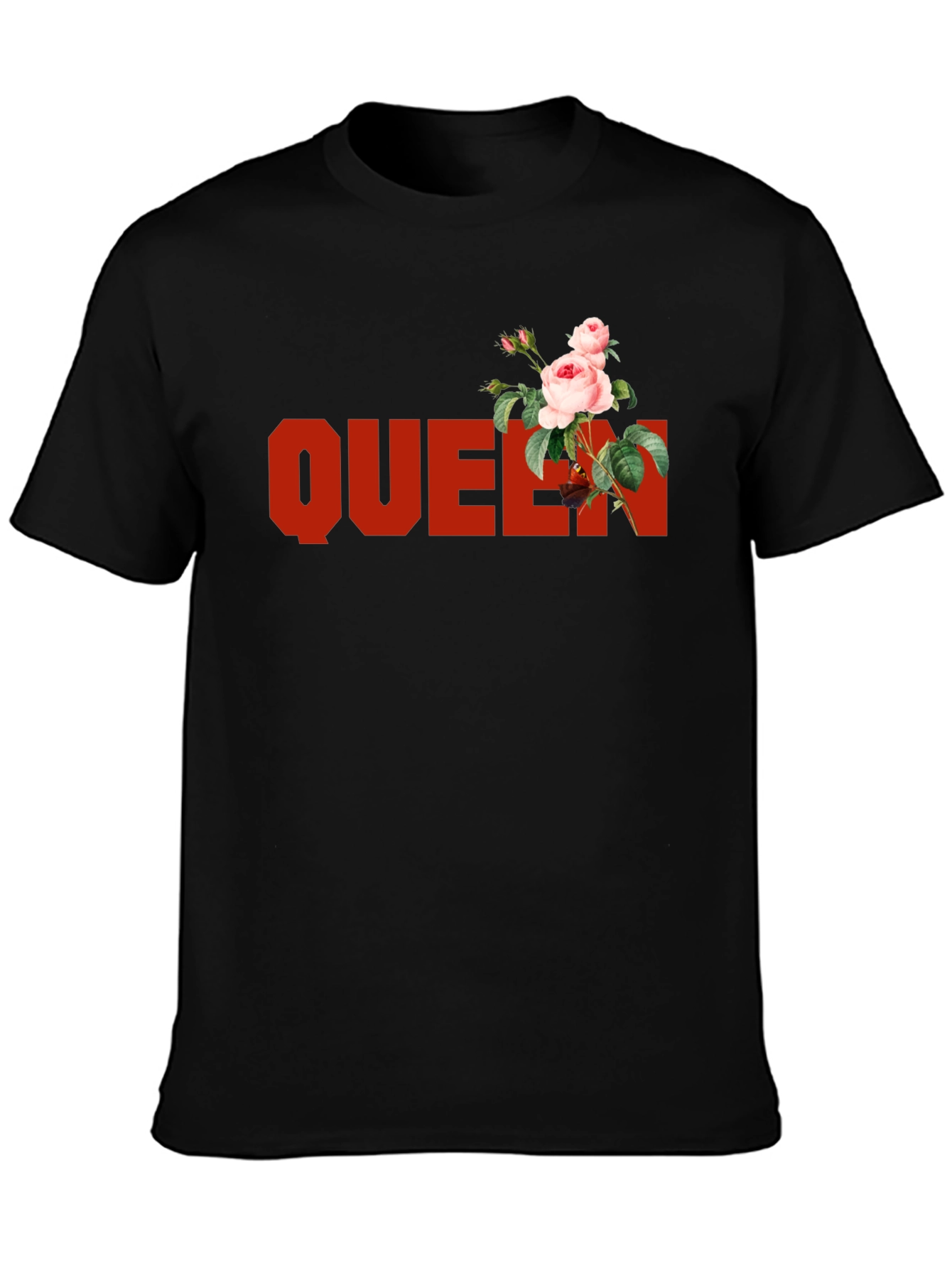 Black Queen Rose Graphic Tee - Black Cotton T-Shirt view 3
