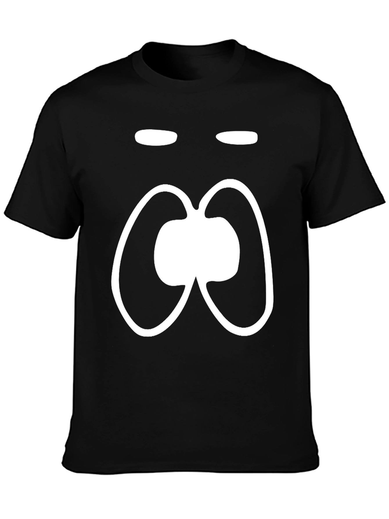 Black Funny Face Black T-Shirt, White Cartoon Graphic view 3