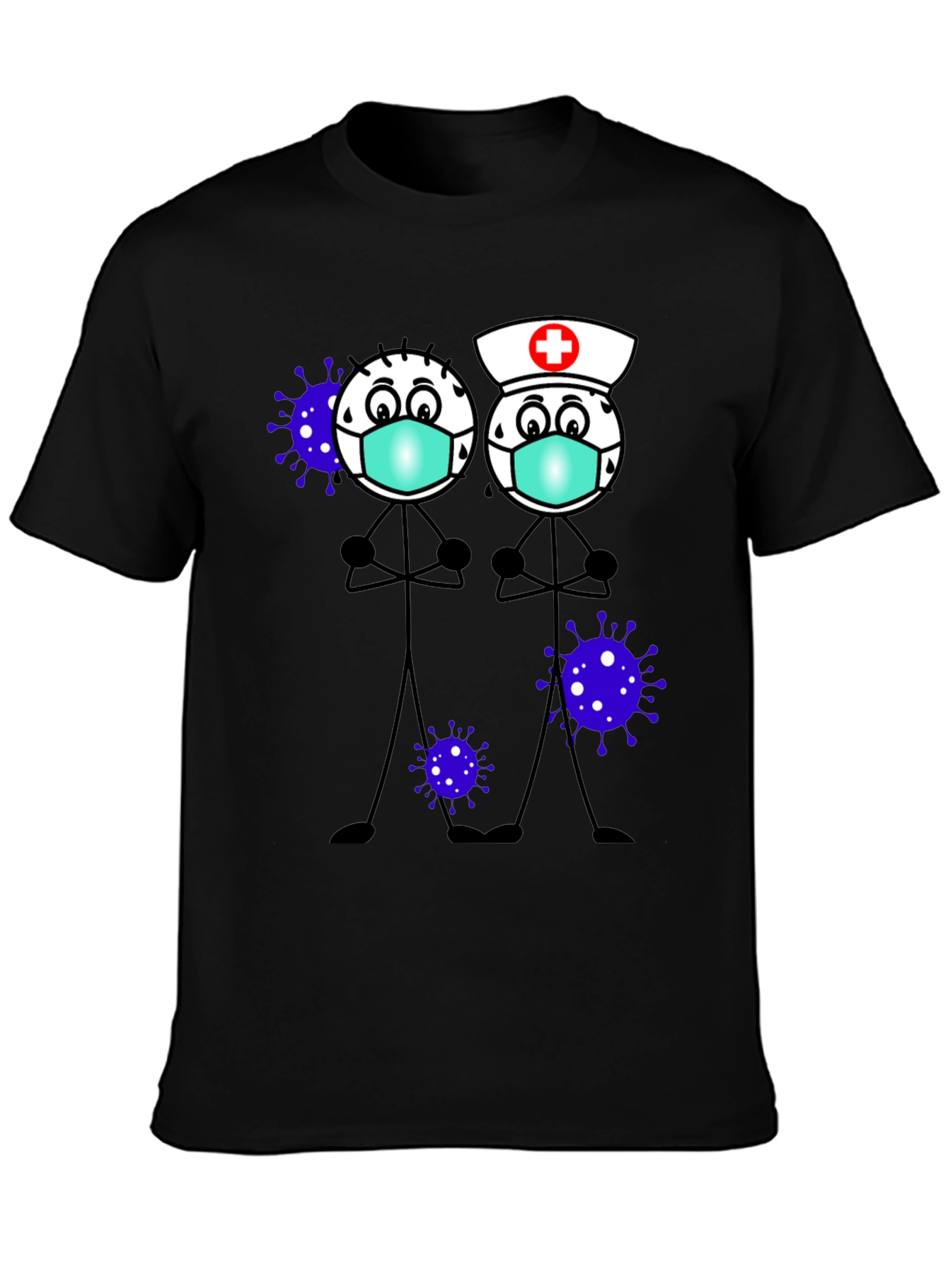 Black Cartoon Stick Figures with Mask T-Shirt view 3