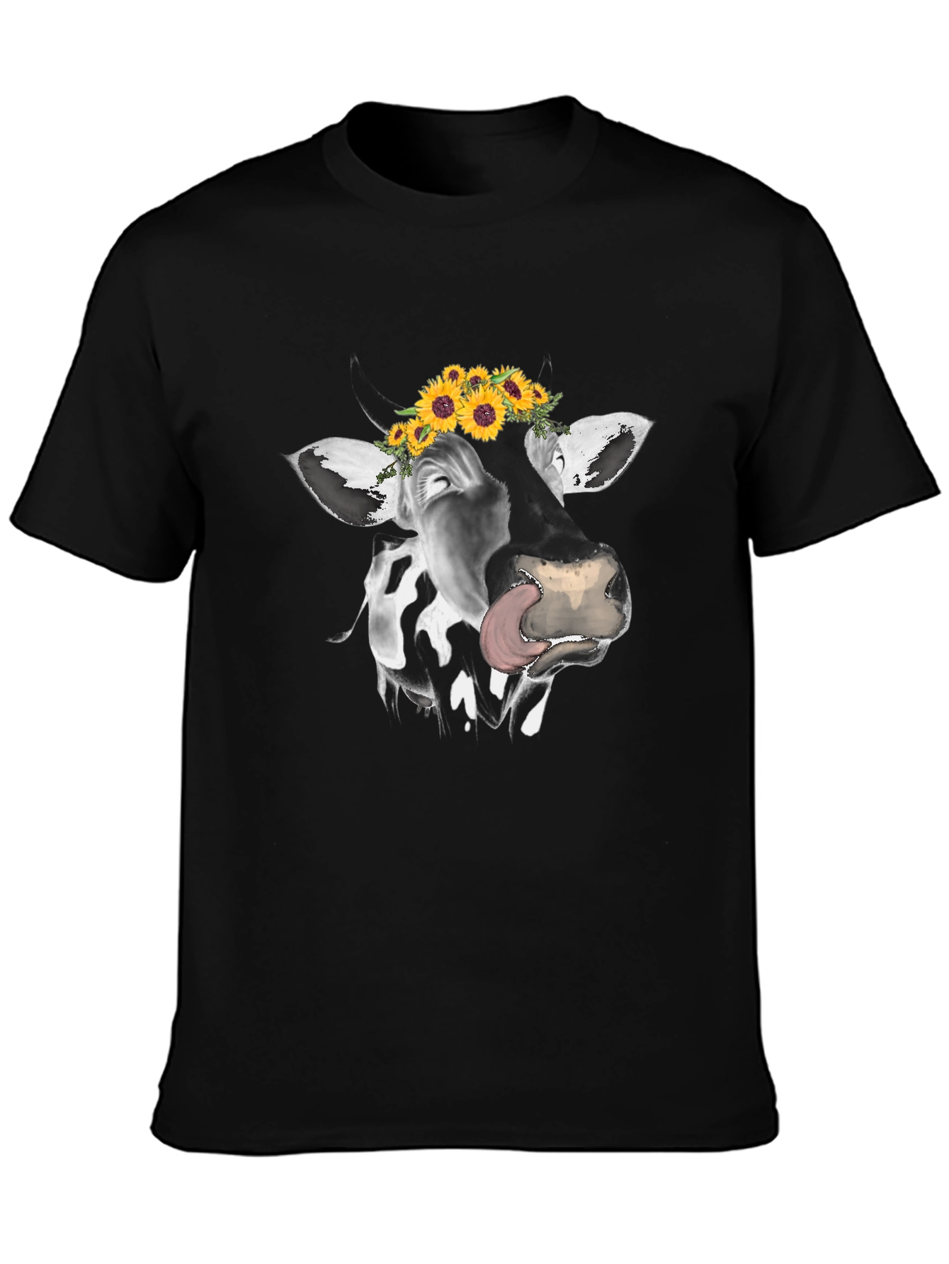Black Cow with Sunflower Crown Graphic Tee view 3